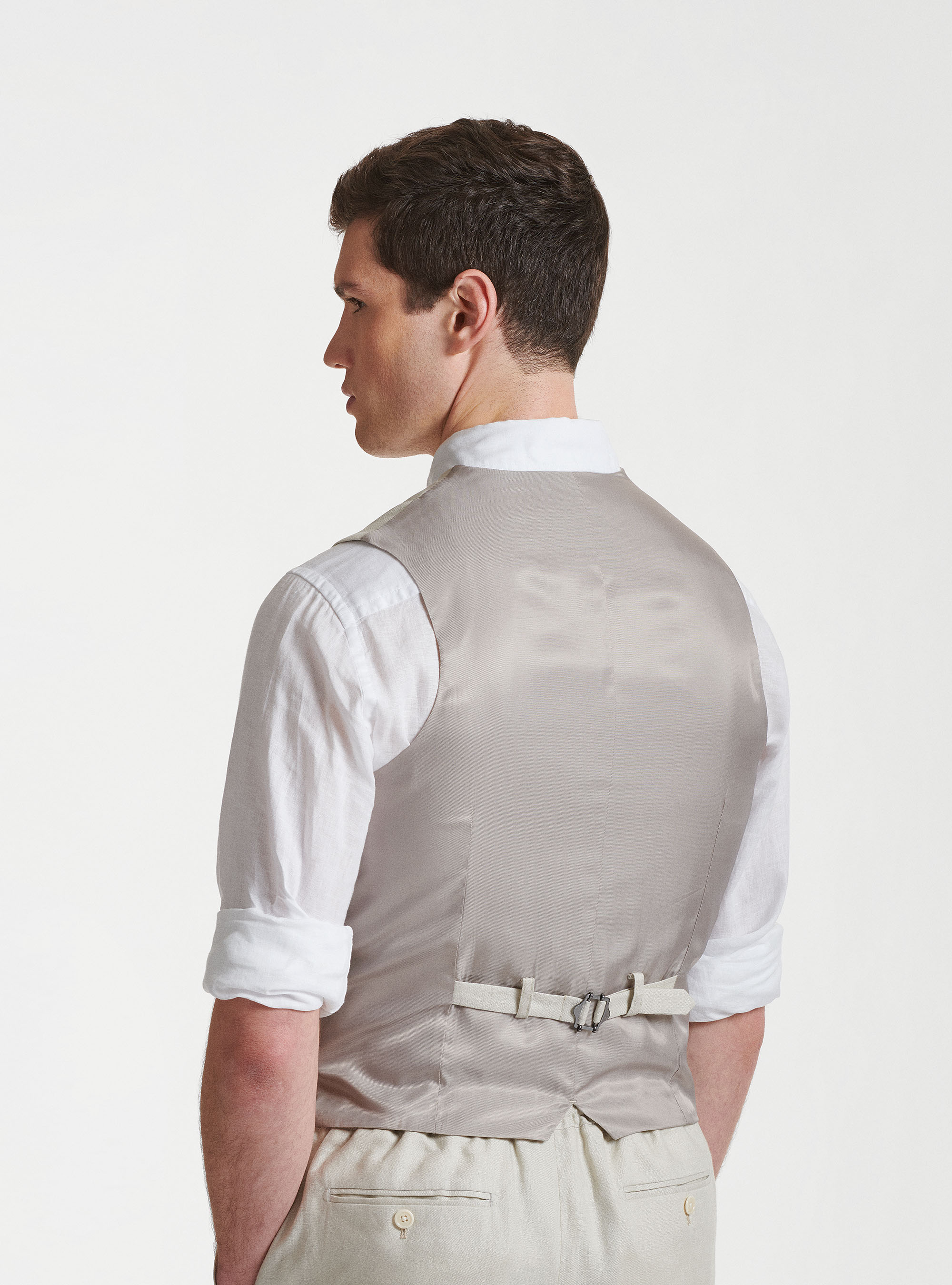 Pure linen single-breasted waistcoat with lapels, ECRU