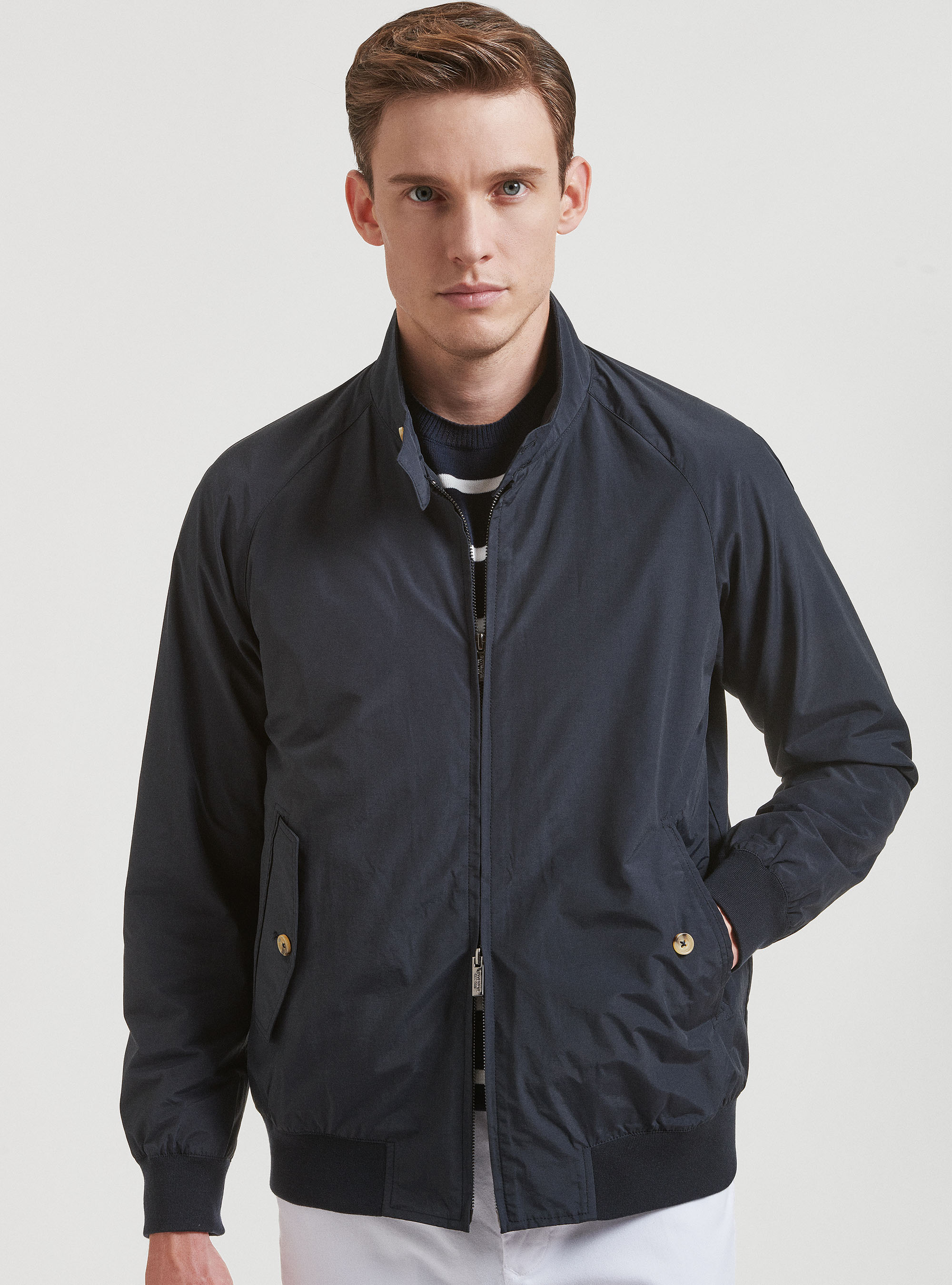 Cotton blend bomber jacket, NAVY BLUE