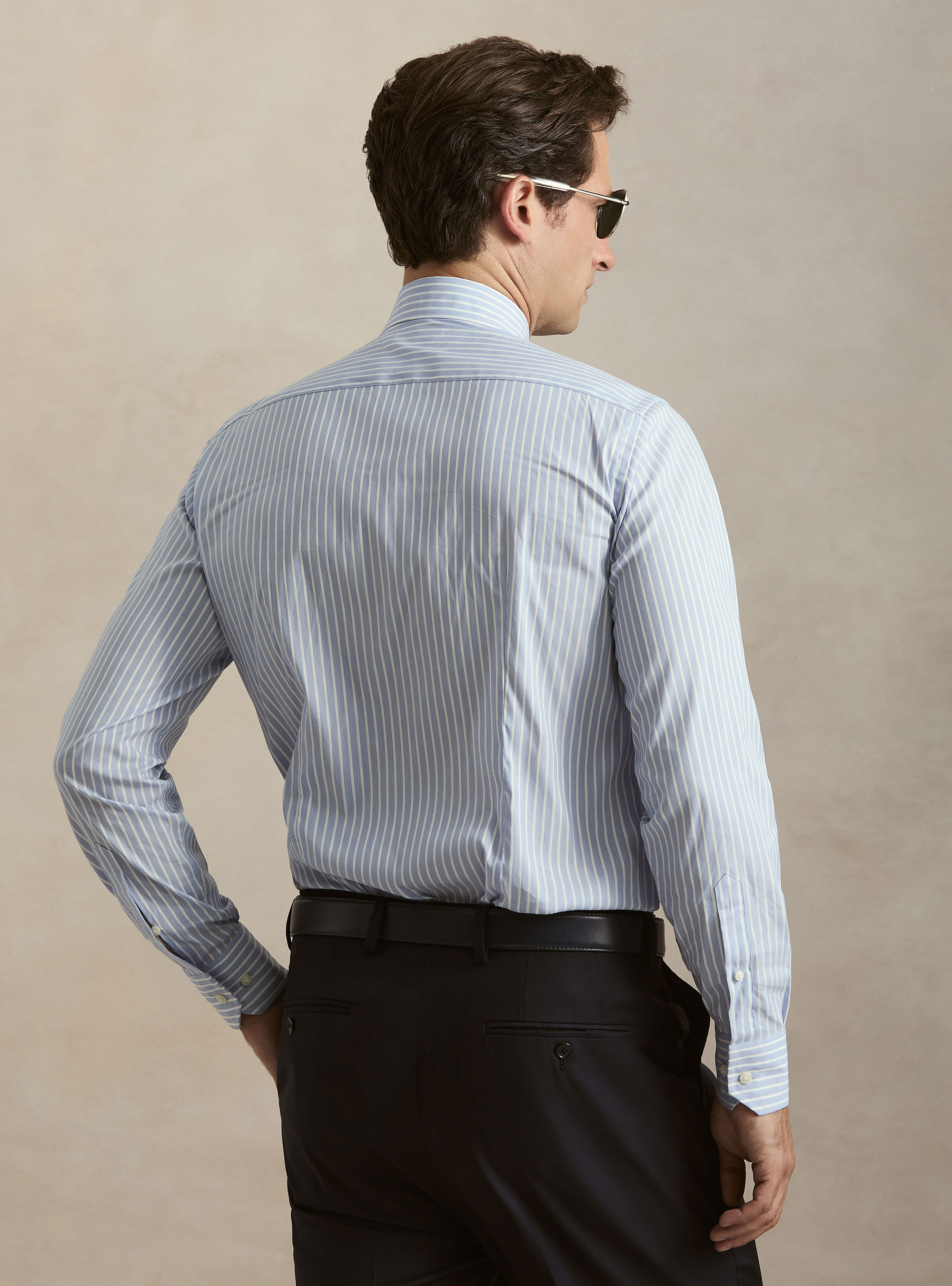 Striped cotton blend shirt, LIGHT BLUE