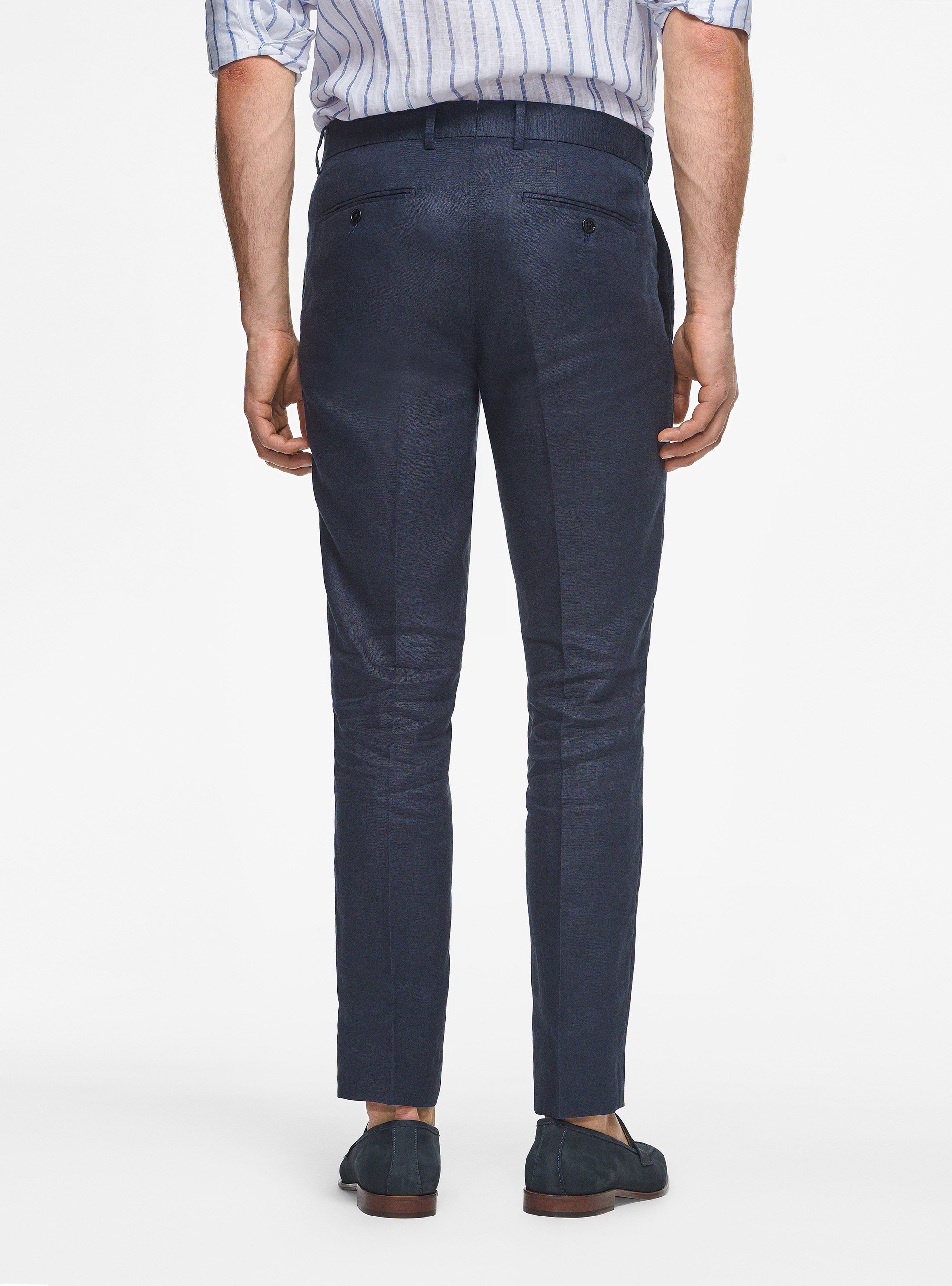 Pantalon en lin pur, BLEU MARINE