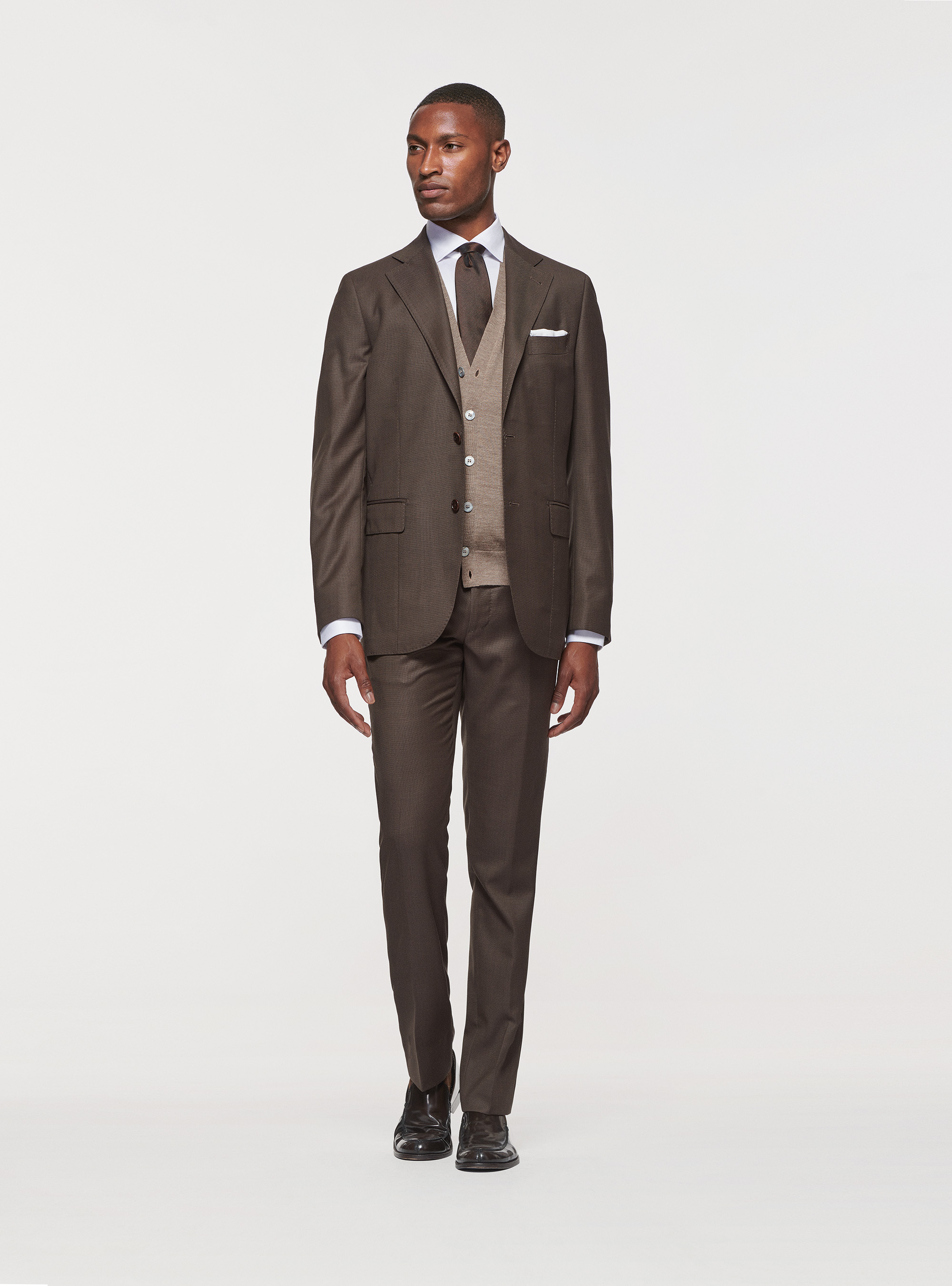 Pantaloni occhio di pernice in pura lana, MARRONE
