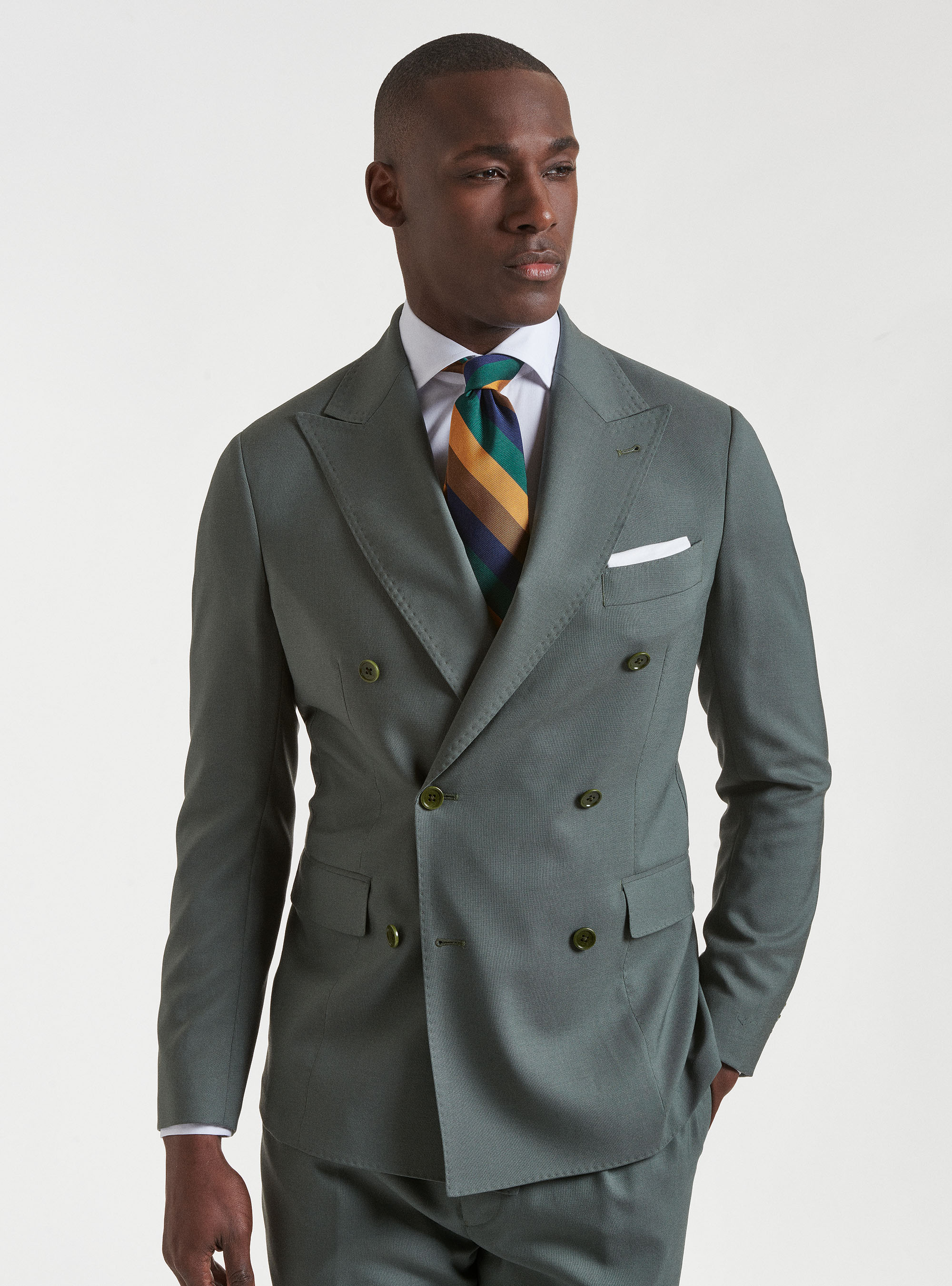 Giacca slim fit doppiopetto in pura lana Vitale Barberis Canonico, SALVIA 0602C
