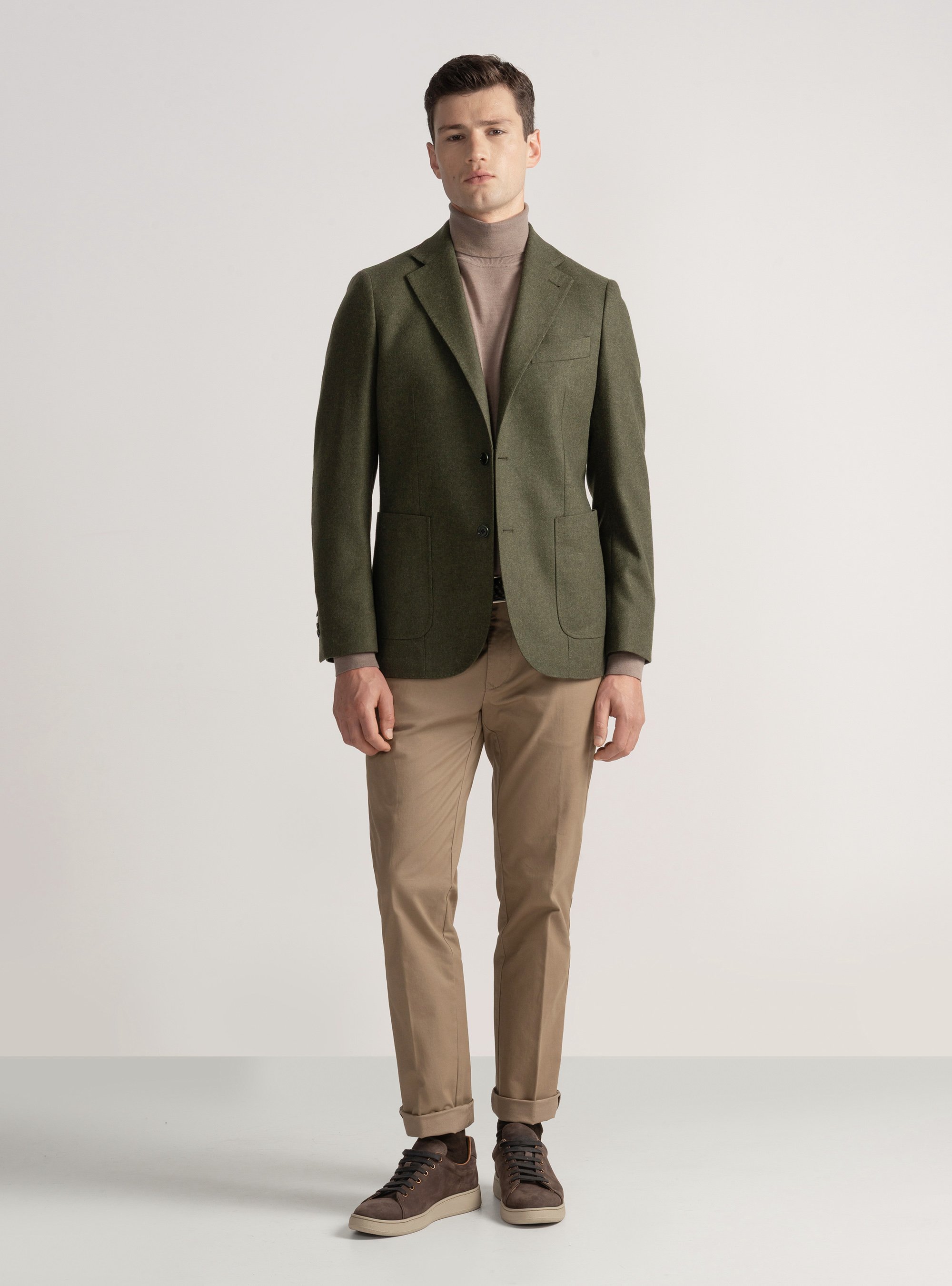 Wool-blend flannel blazer, GREEN