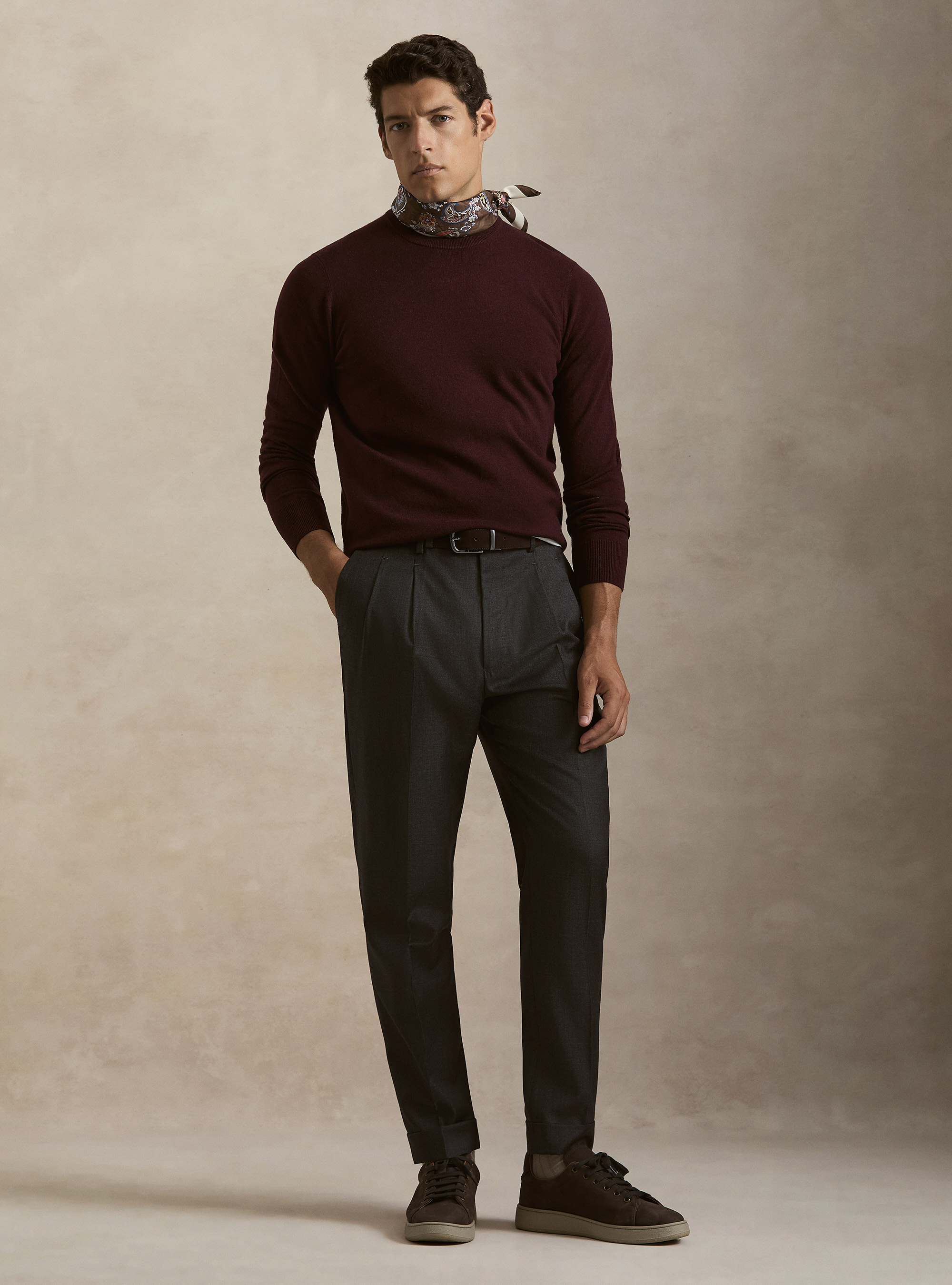 Wool and cashmere blend crewneck sweater, BORDEAUX