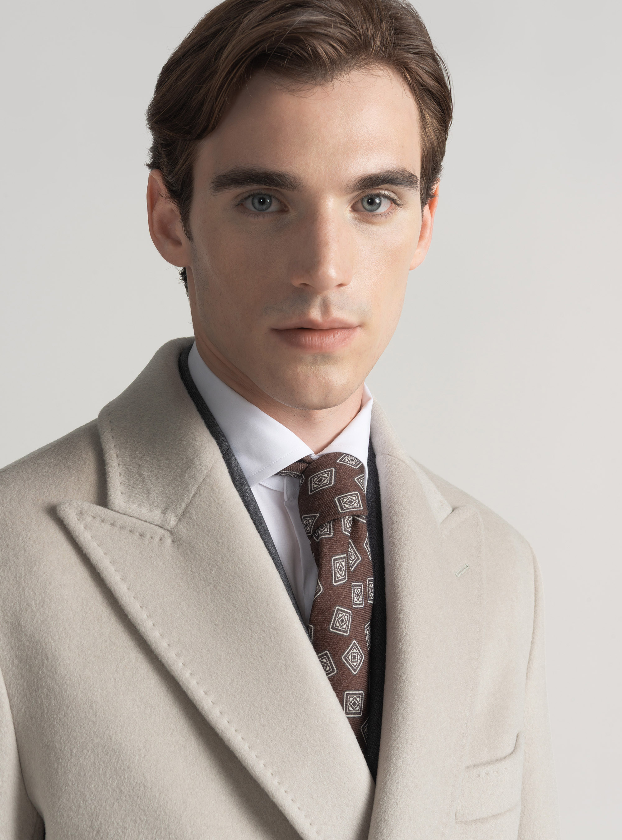 Wool and cashmere double-breasted coat, ECRU 0536C