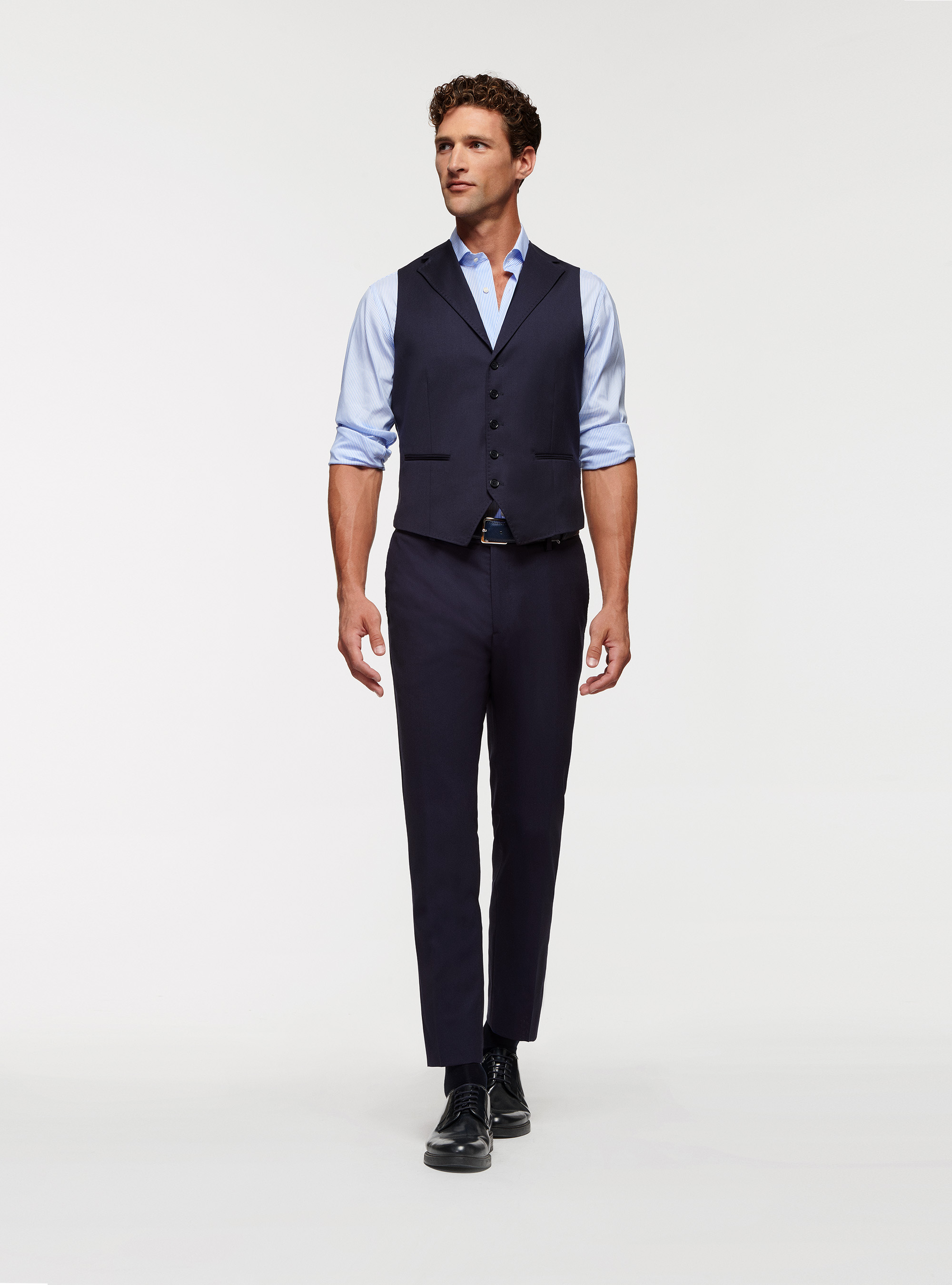 Reda 110's Superfine Wool Vest, NAVY BLUE