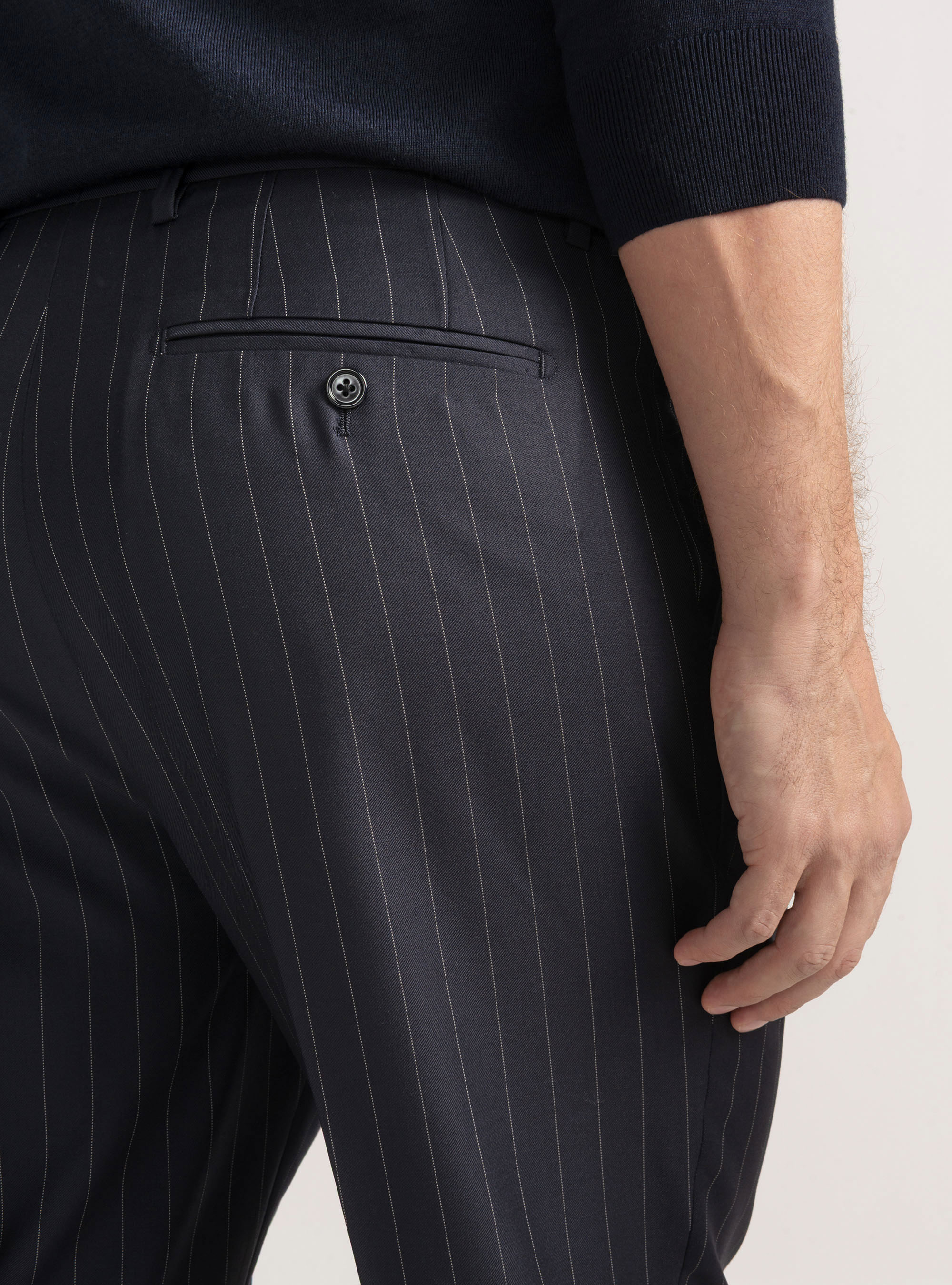 Pure wool pinstripe suit trousers Vitale Barberis Canonico, NAVY BLUE