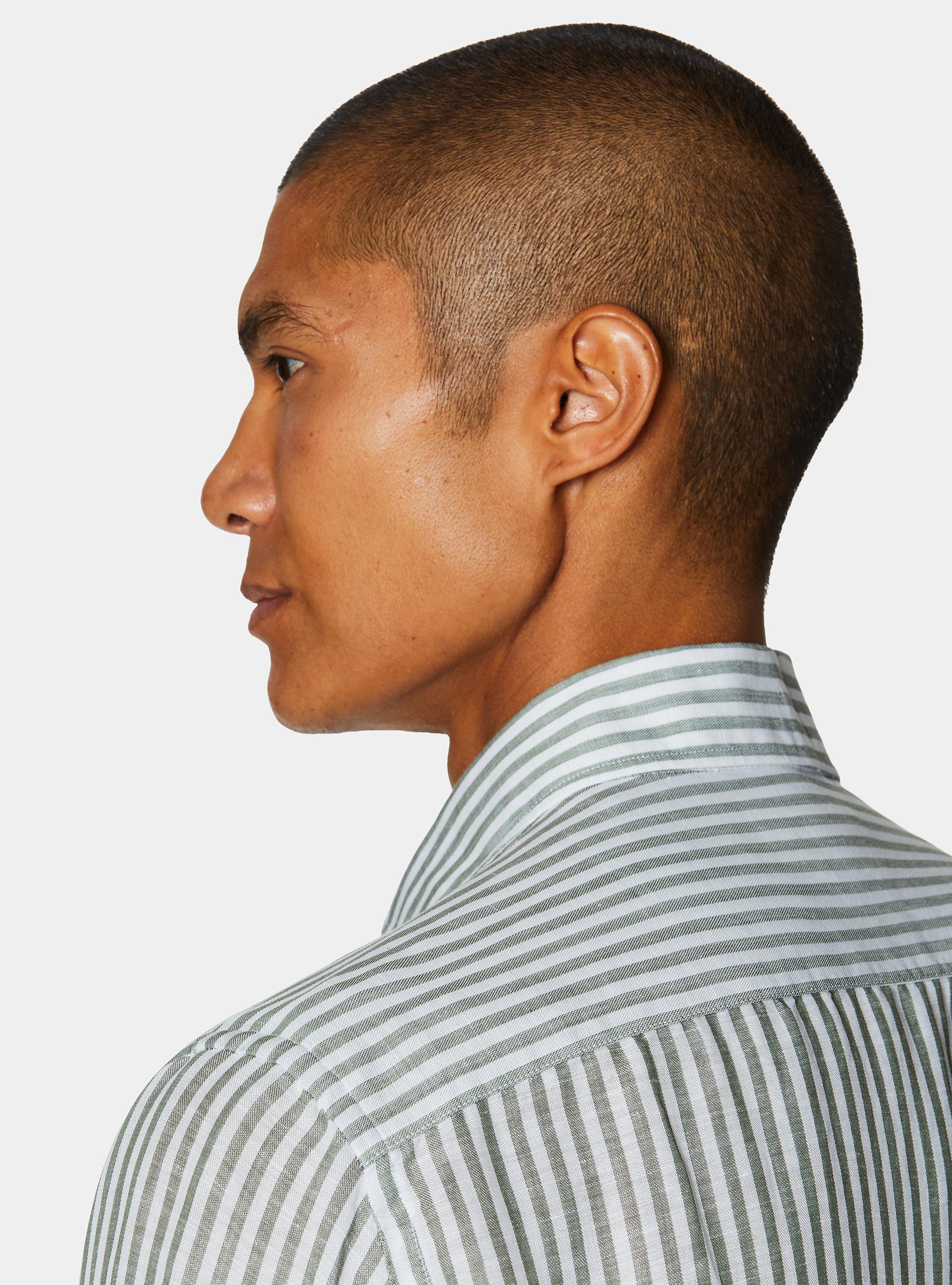 Linen blend striped shirt, GREEN