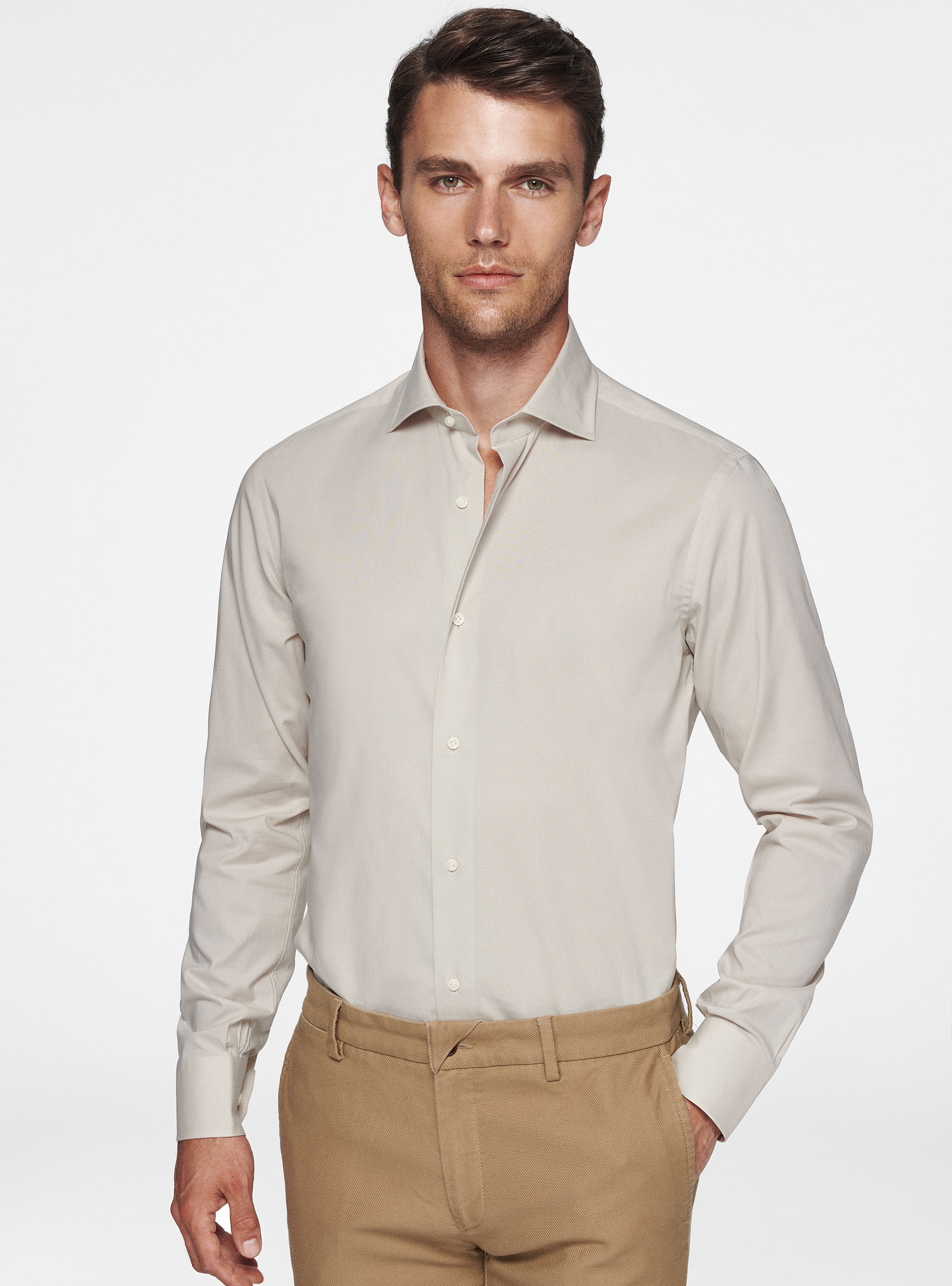Stretch poplin shirt, ECRU
