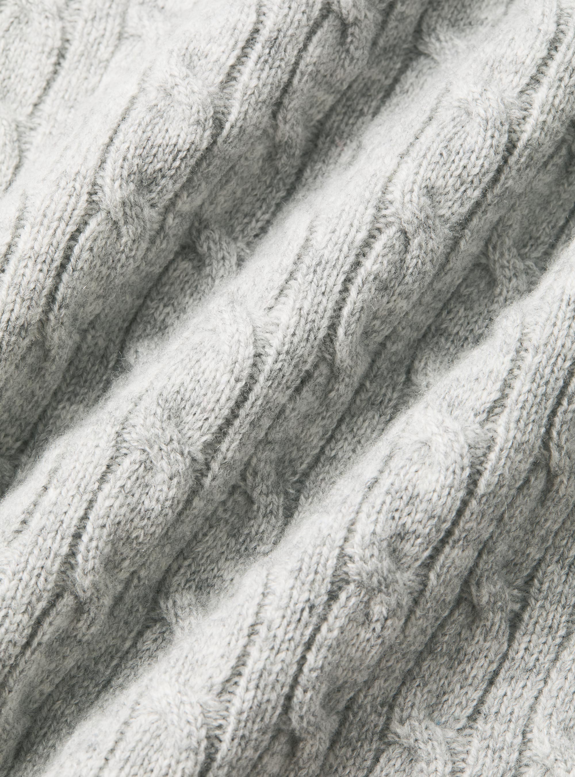Maglia girocollo con treccia in lana e cashmere, GRIGIO CHIARO MELANGE