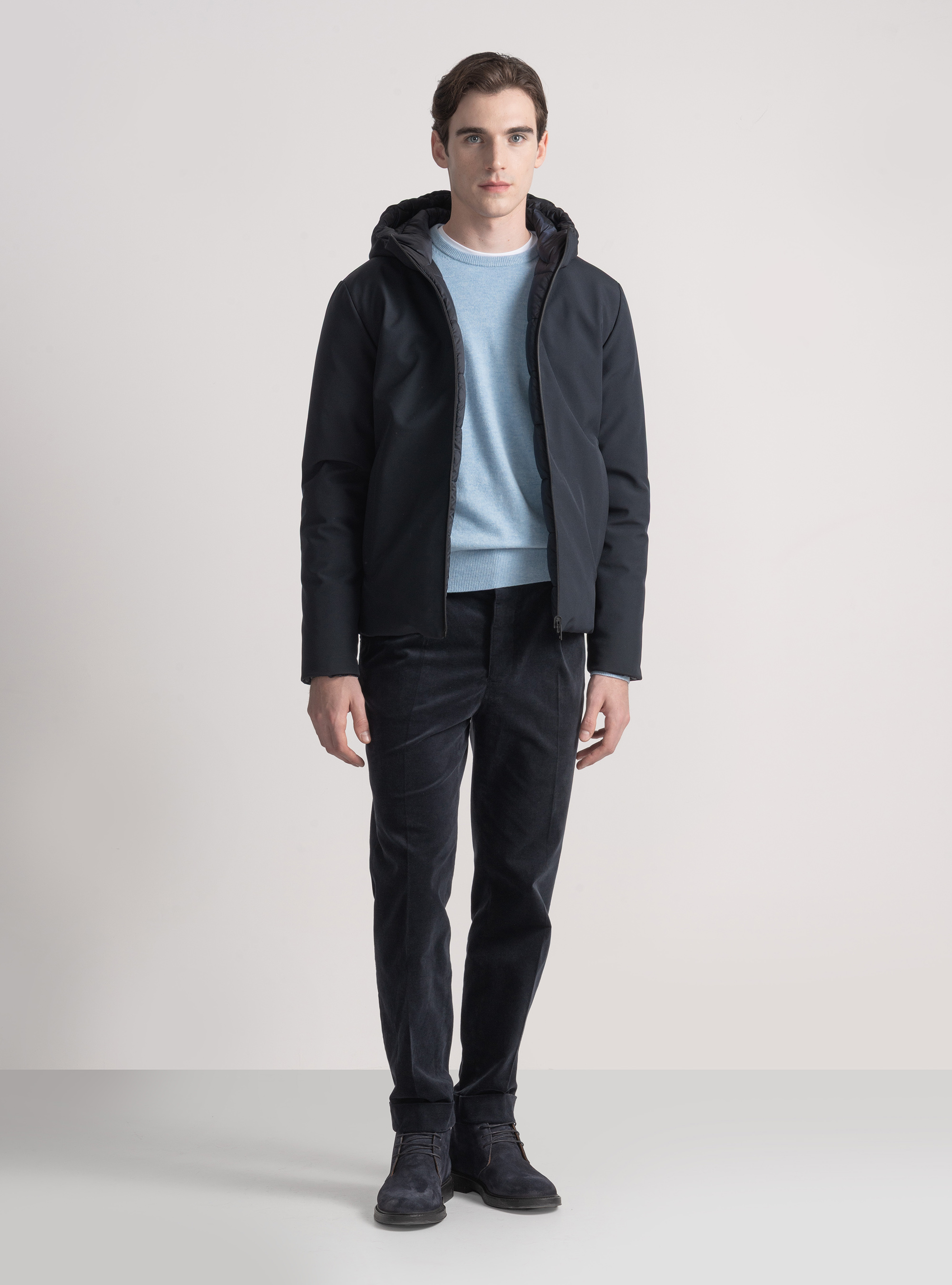 Giubbotto tecnico reversibile con cappuccio, BLU NAVY