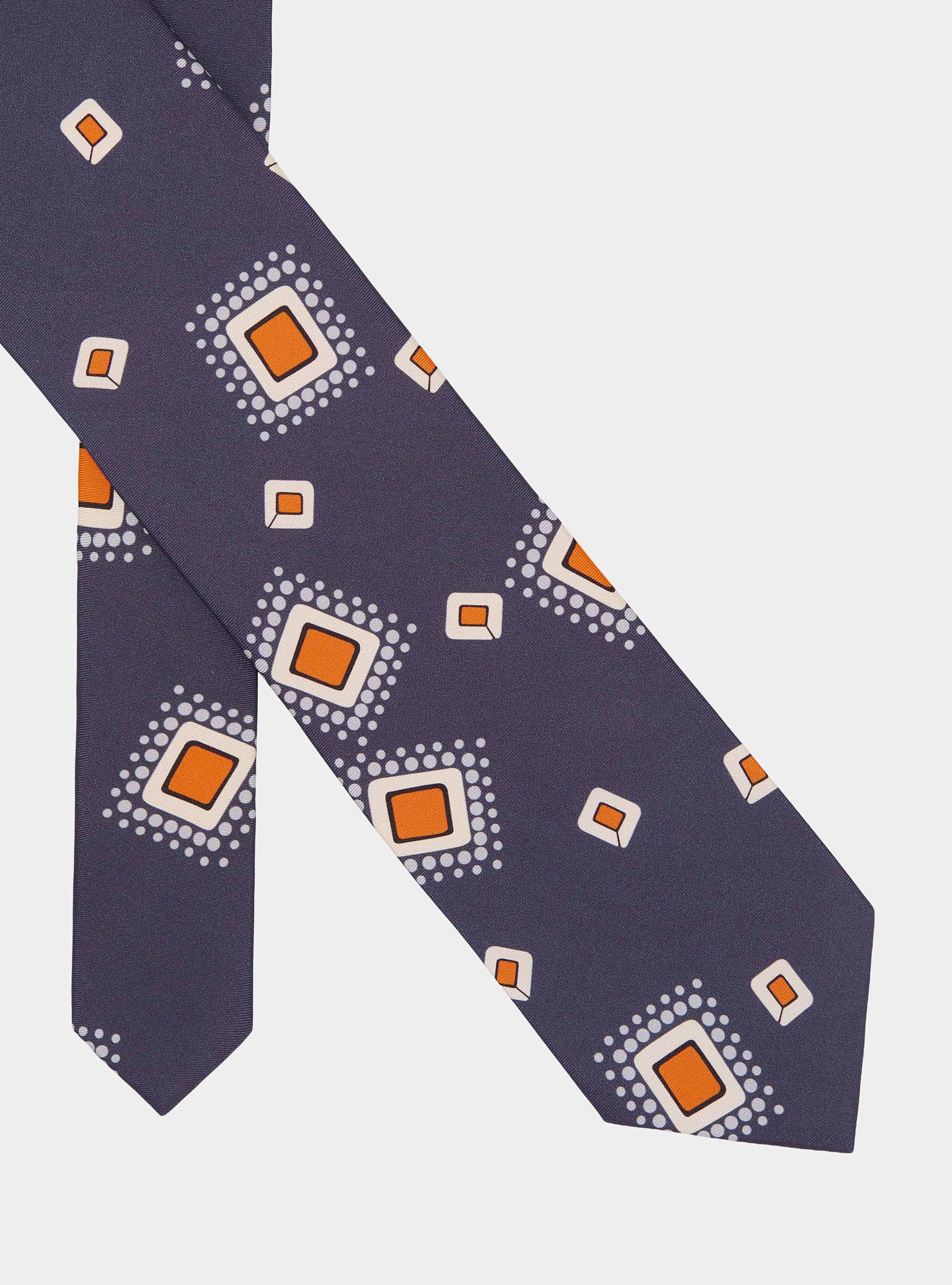 Corbata de sarga de seda con estampado geom&eacute;trico, AZUL MARINO