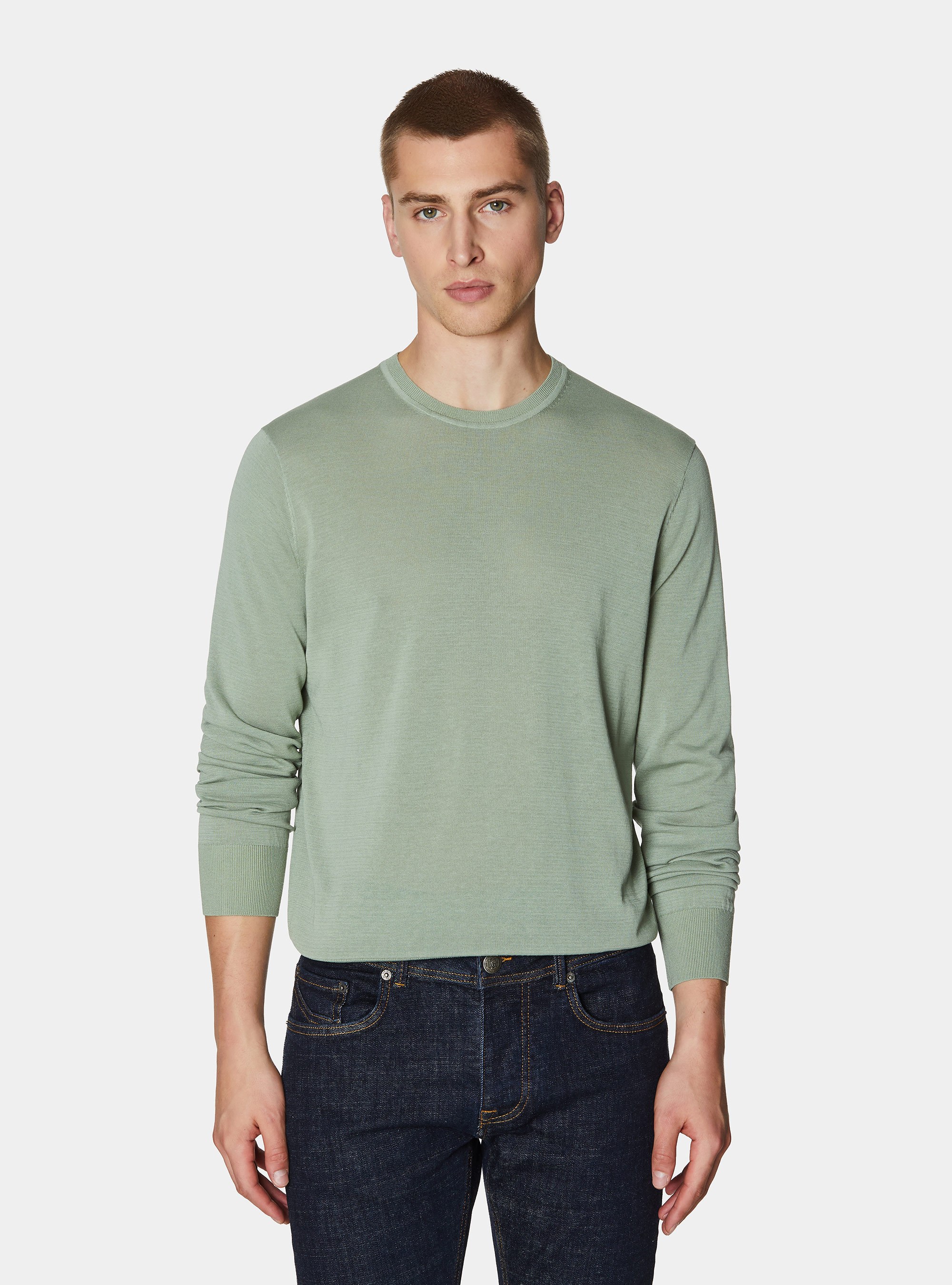 Maglia girocollo in cotone e seta, SALVIA 0602C