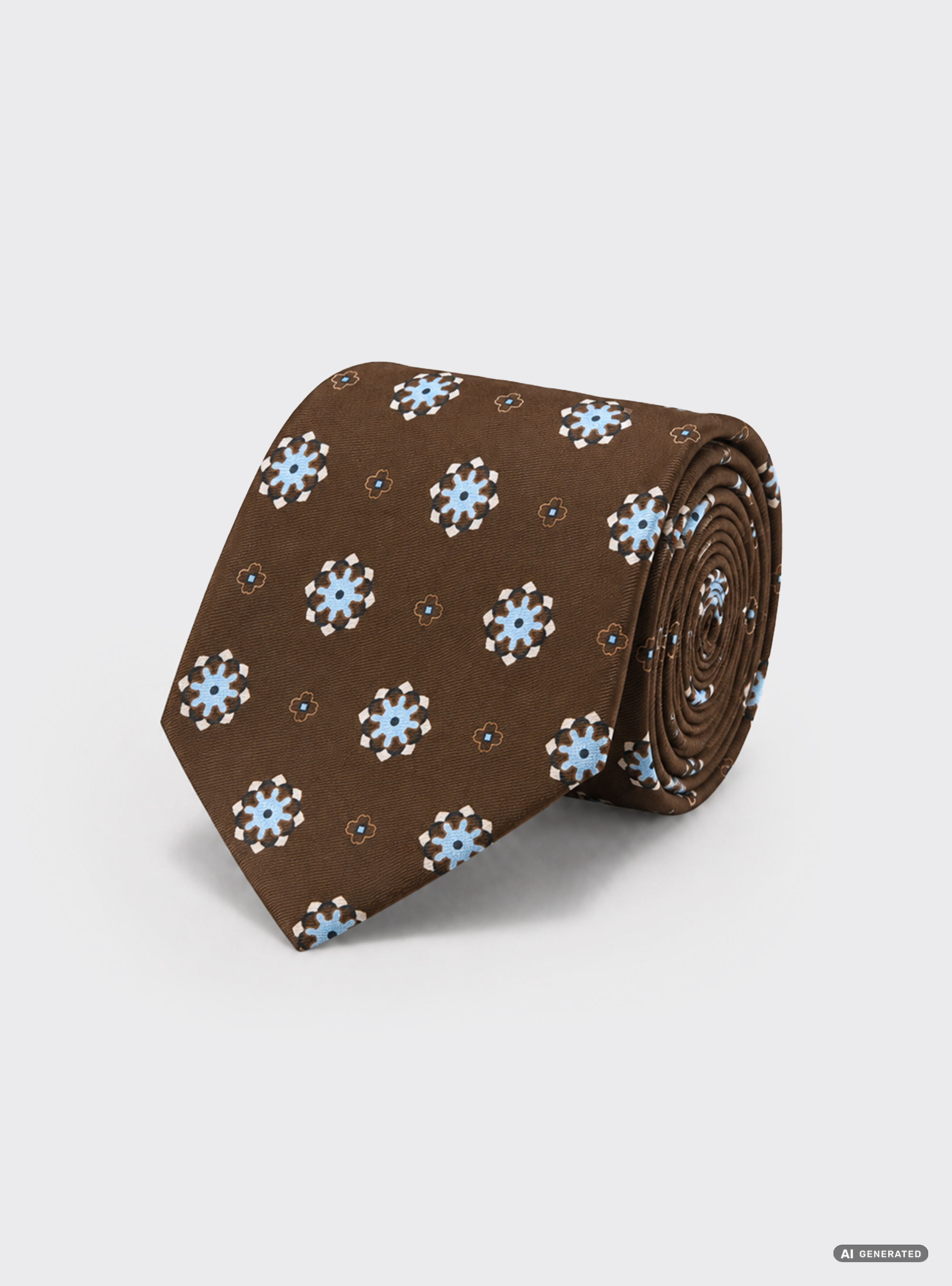 Corbata de seda estampada con 5 pliegues, MARRON