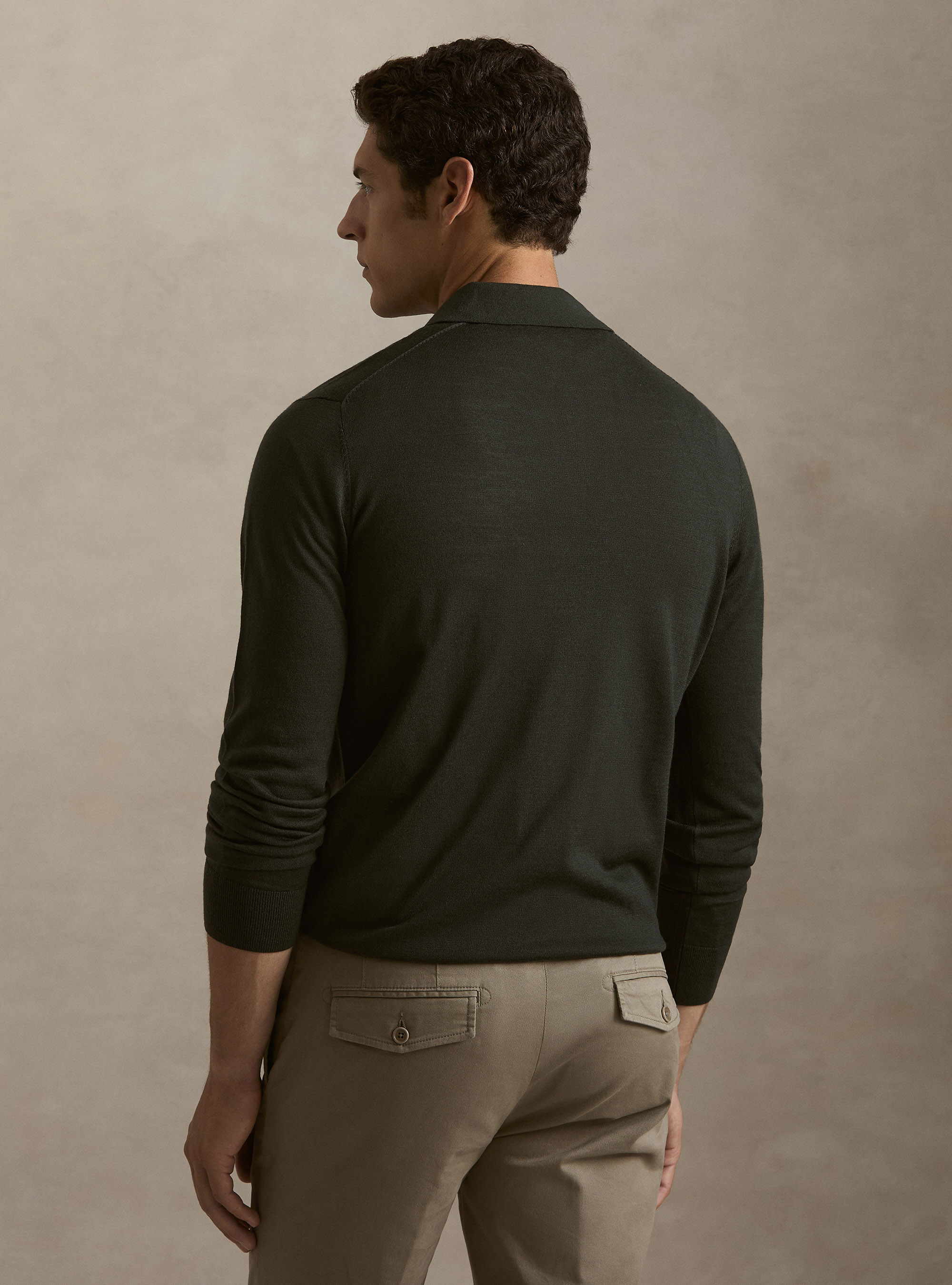 Strick-Poloshirt aus extrafeiner Merinowolle, MILITARE 0609C