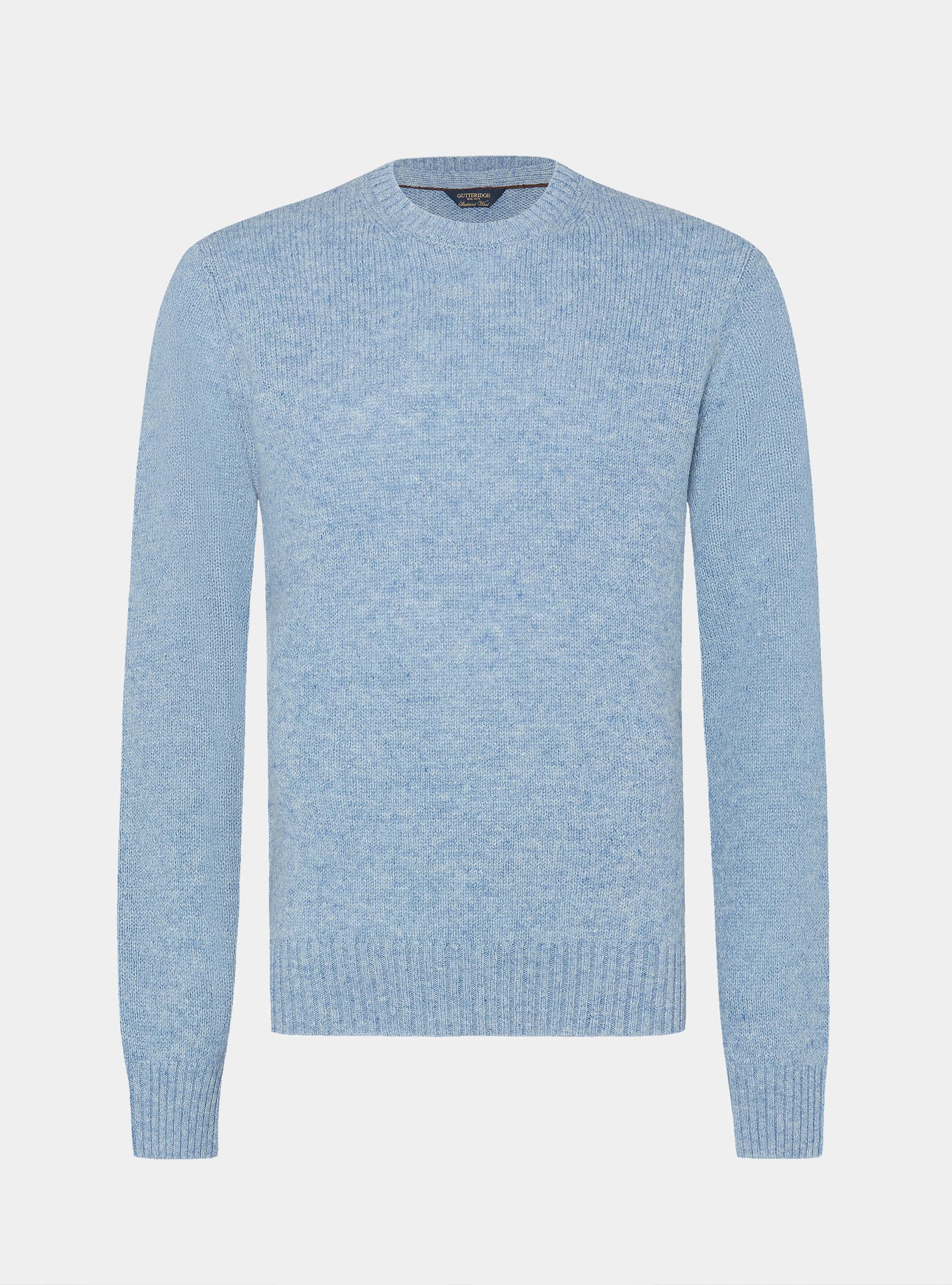 Rundhalspullover aus reiner Shetlandwolle, AZZURRO POLVERE 0283C