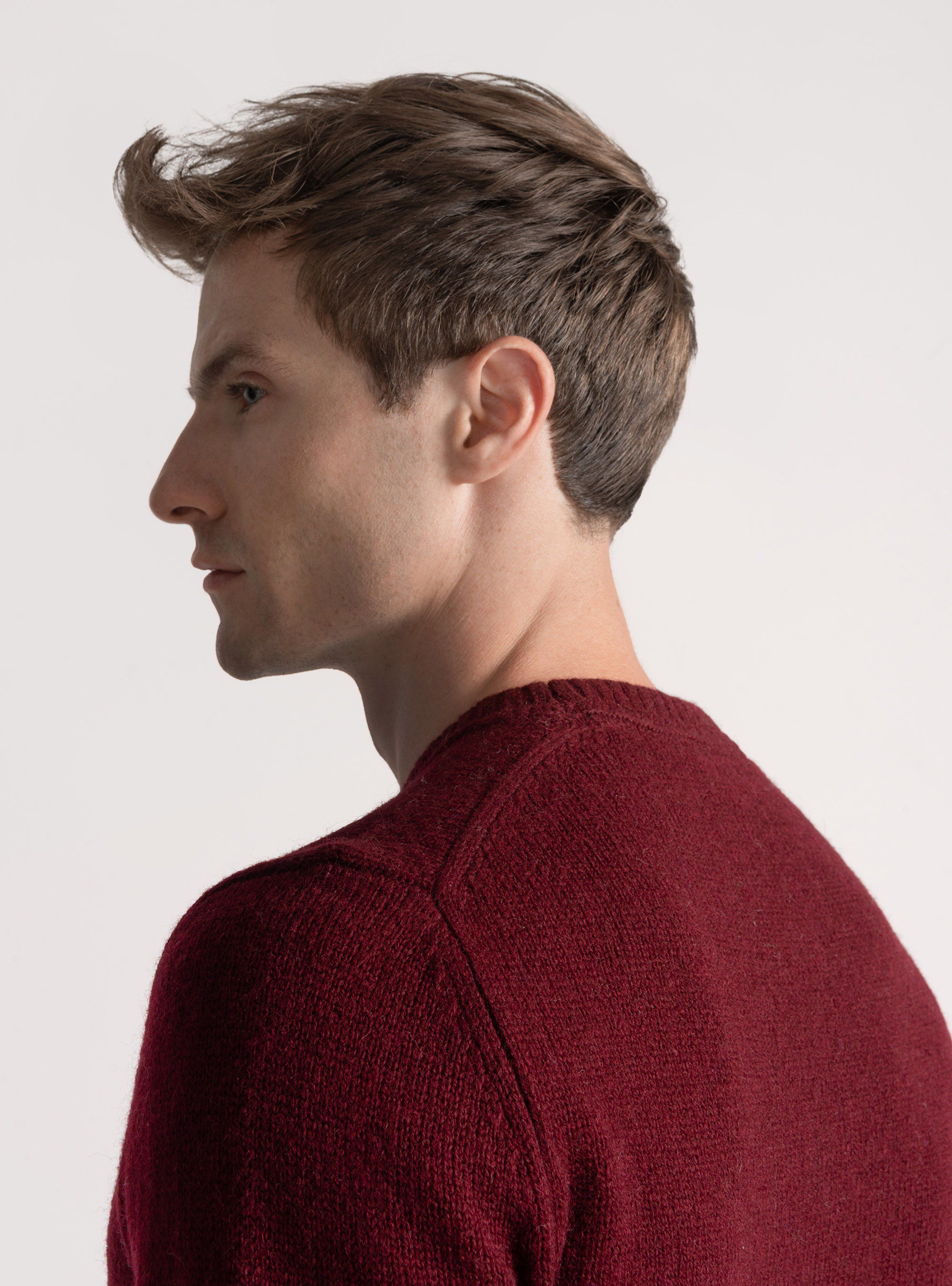 Shetland wool crew-neck sweater, BORDEAUX