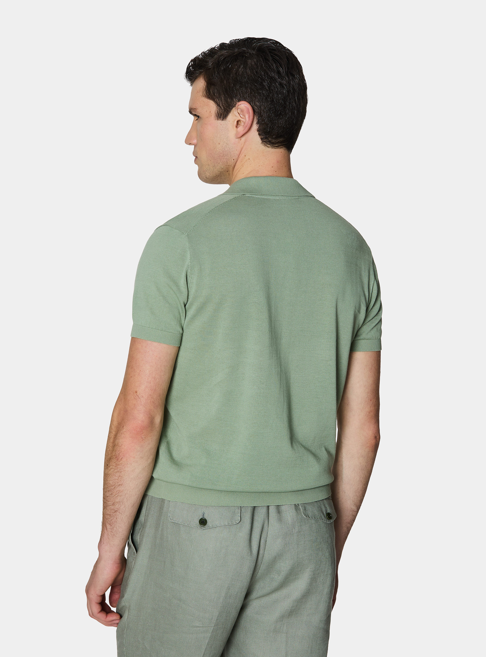 Buttonless knitted polo shirt in extra-fine cotton, SALVIA 0602C