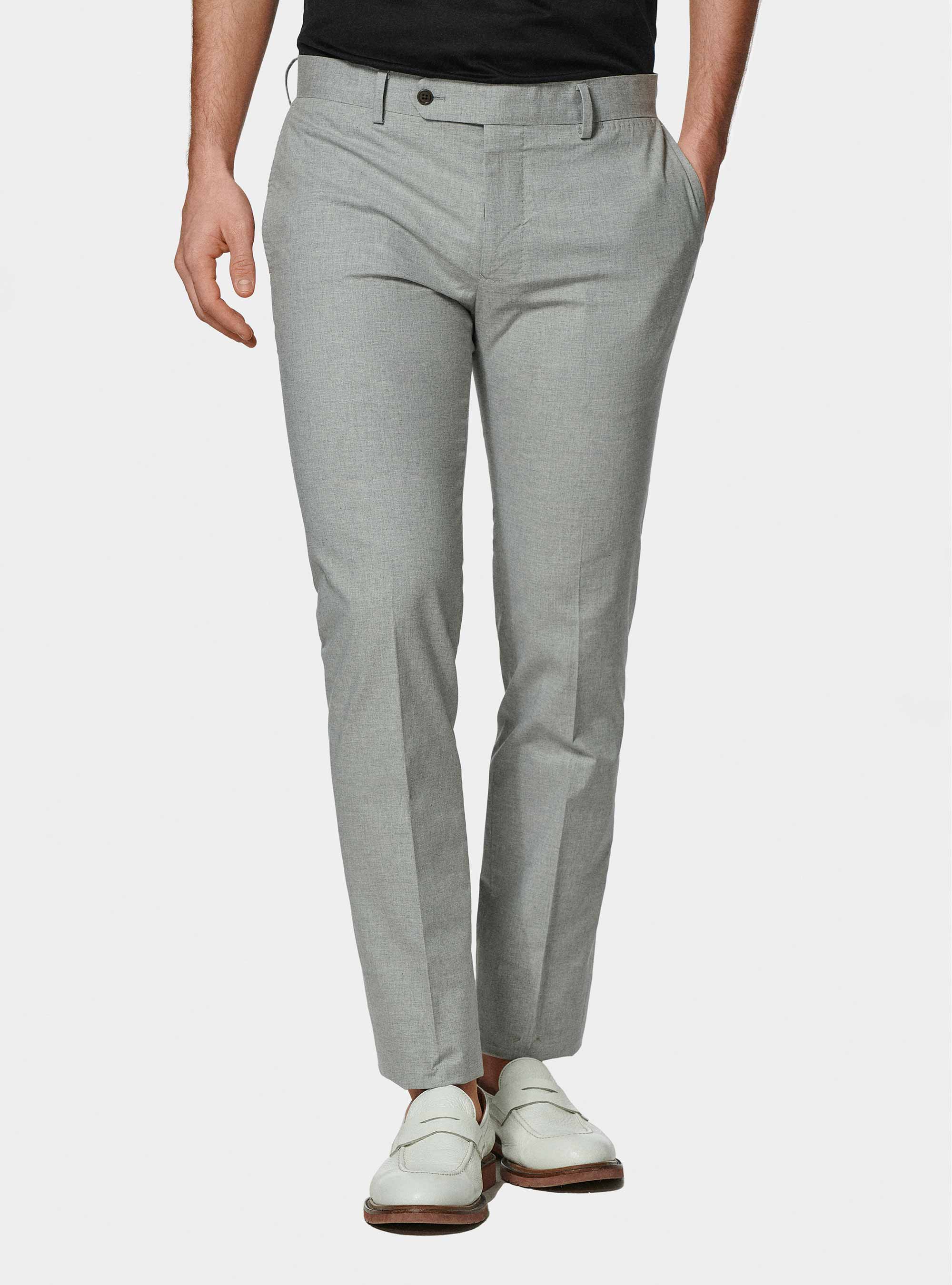 Pantaloni abito grigio in cotone stretch, GRIGIO MELANGE 0151C