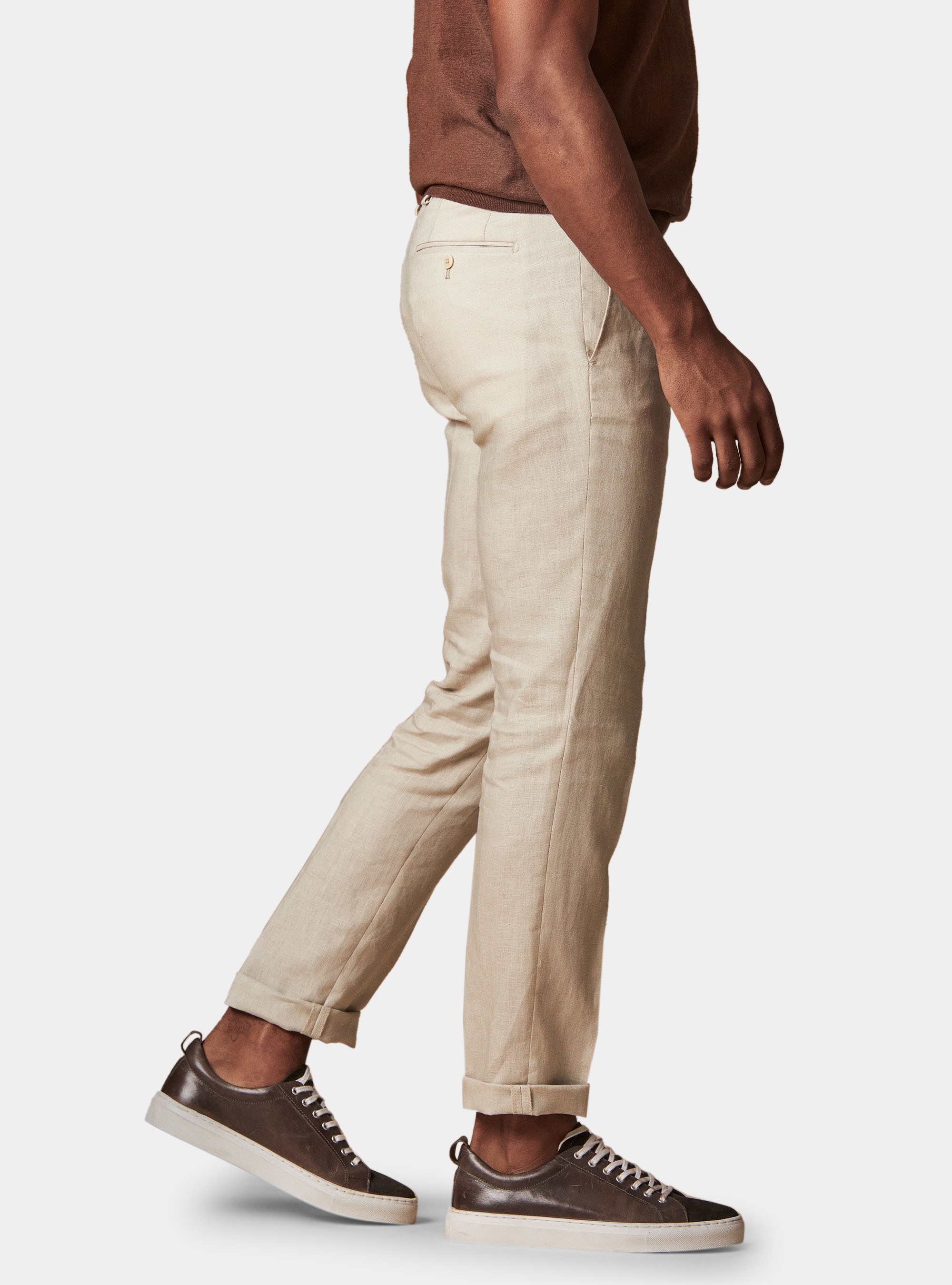 Pantalone con pince per abito in lino ritorto, ECRU