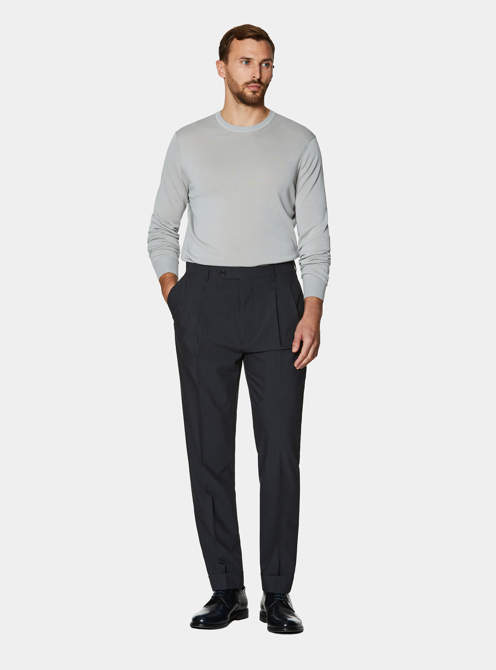 Maglia girocollo in cotone e seta, PERLA 0178C