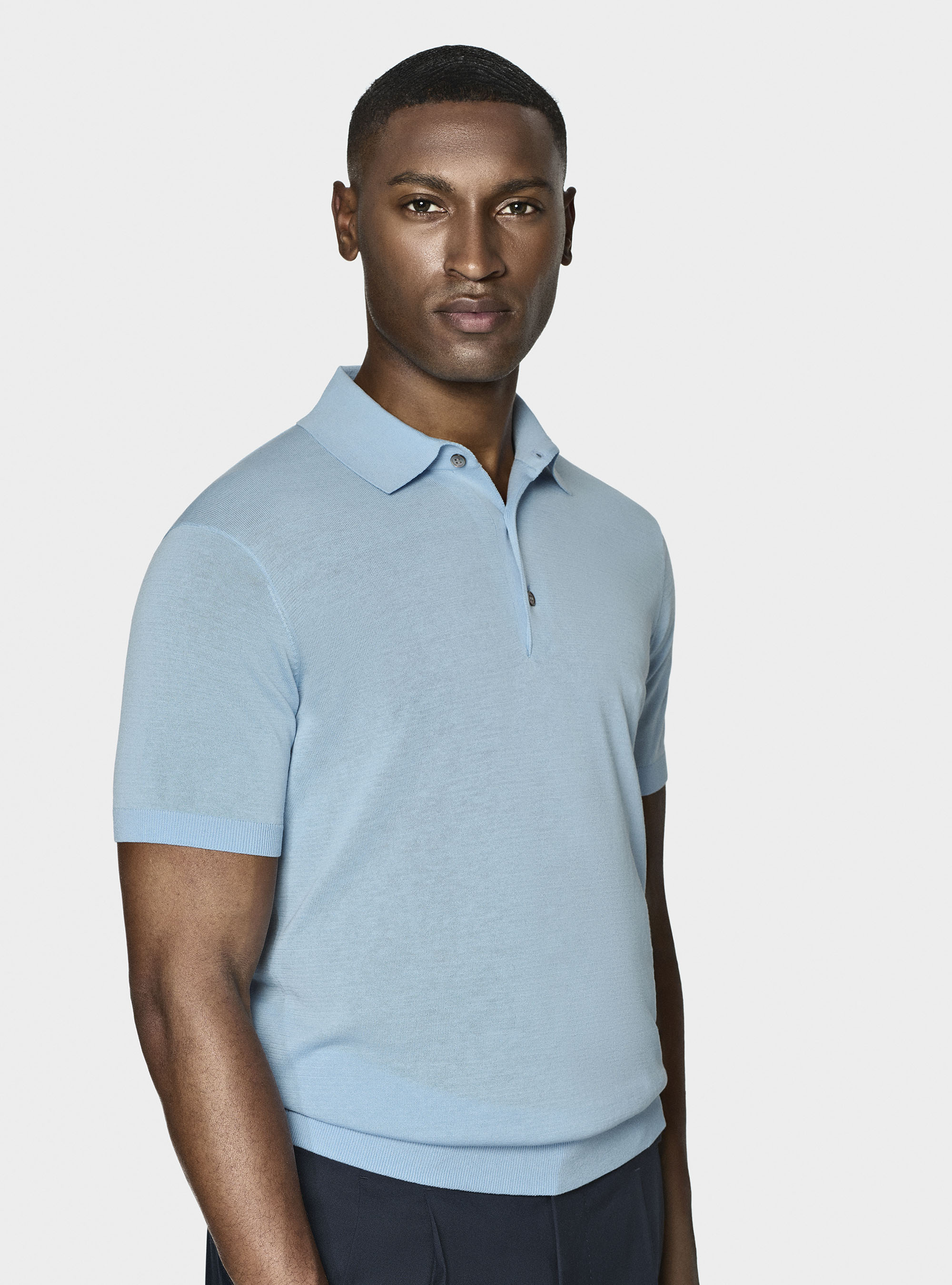 Polo en coton et soie, BLEU CIEL