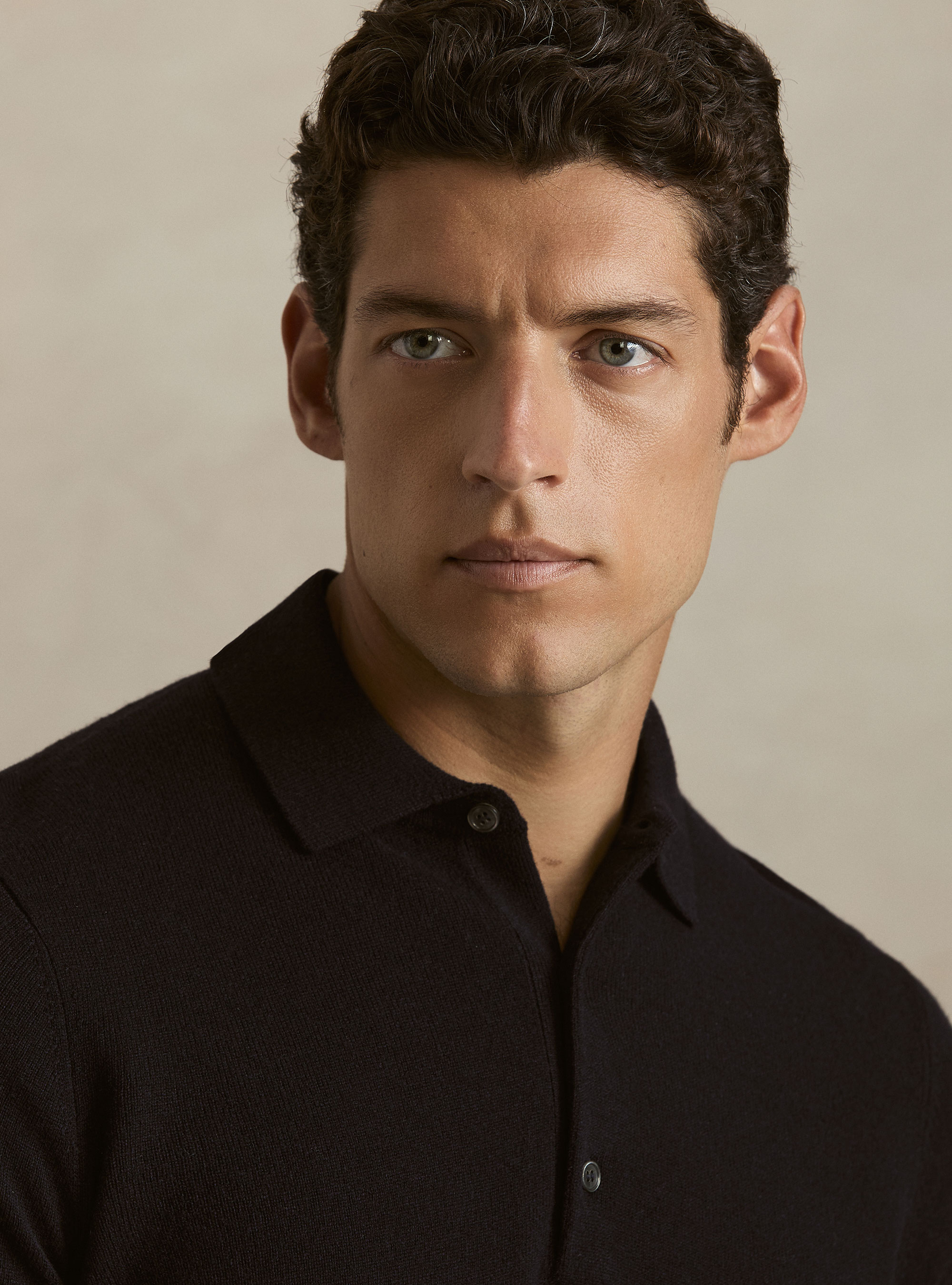 Maglia a polo in lana e cashmere, BLU NAVY