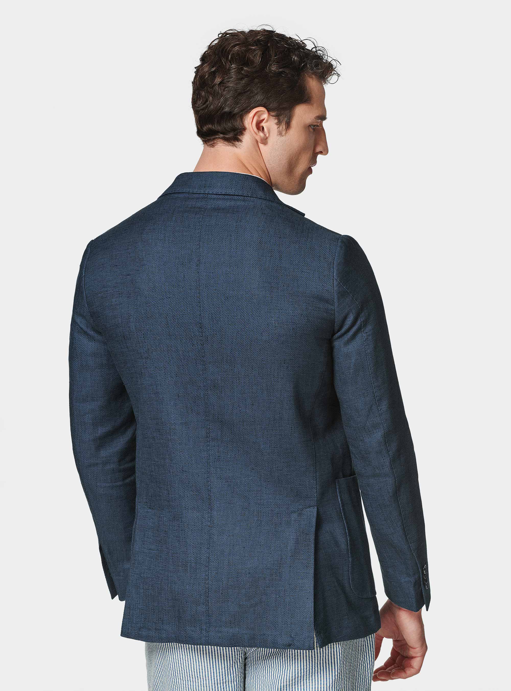 Giacca in misto lino e cotone, BLU NAVY