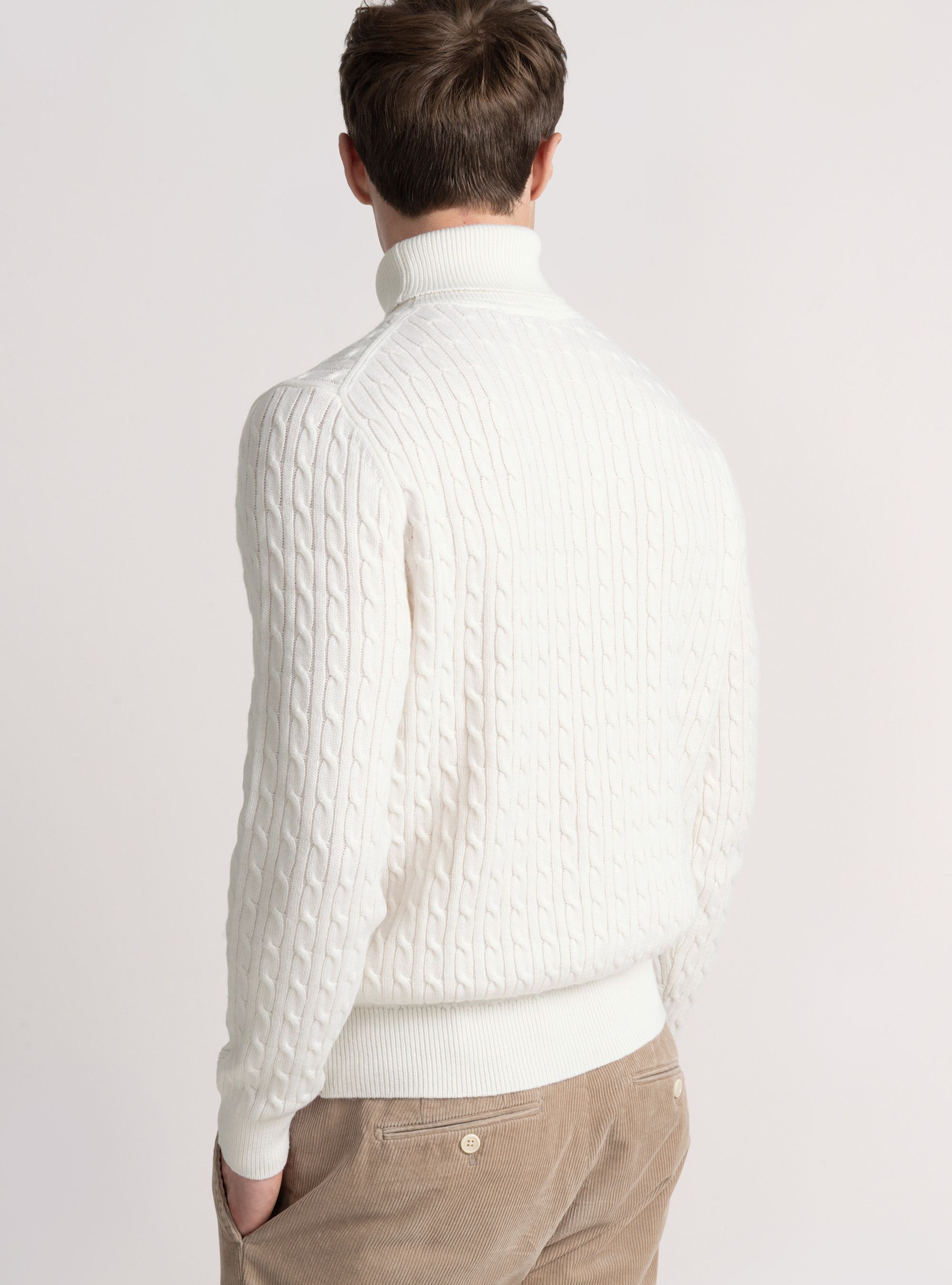 Wool-blend turtleneck sweater with braid, WHITE