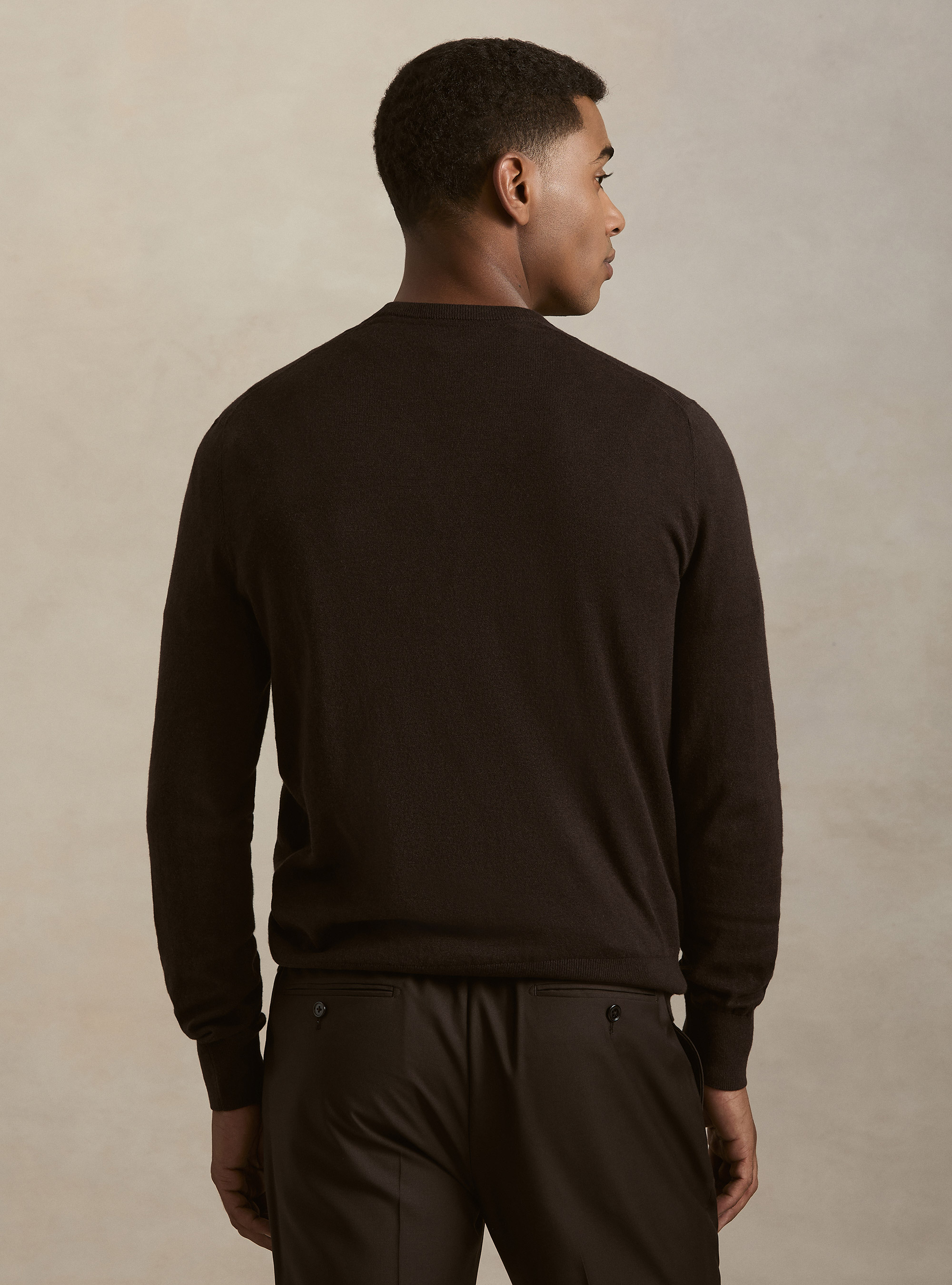 Cotton, silk and cashmere blend crewneck sweater, BROWN