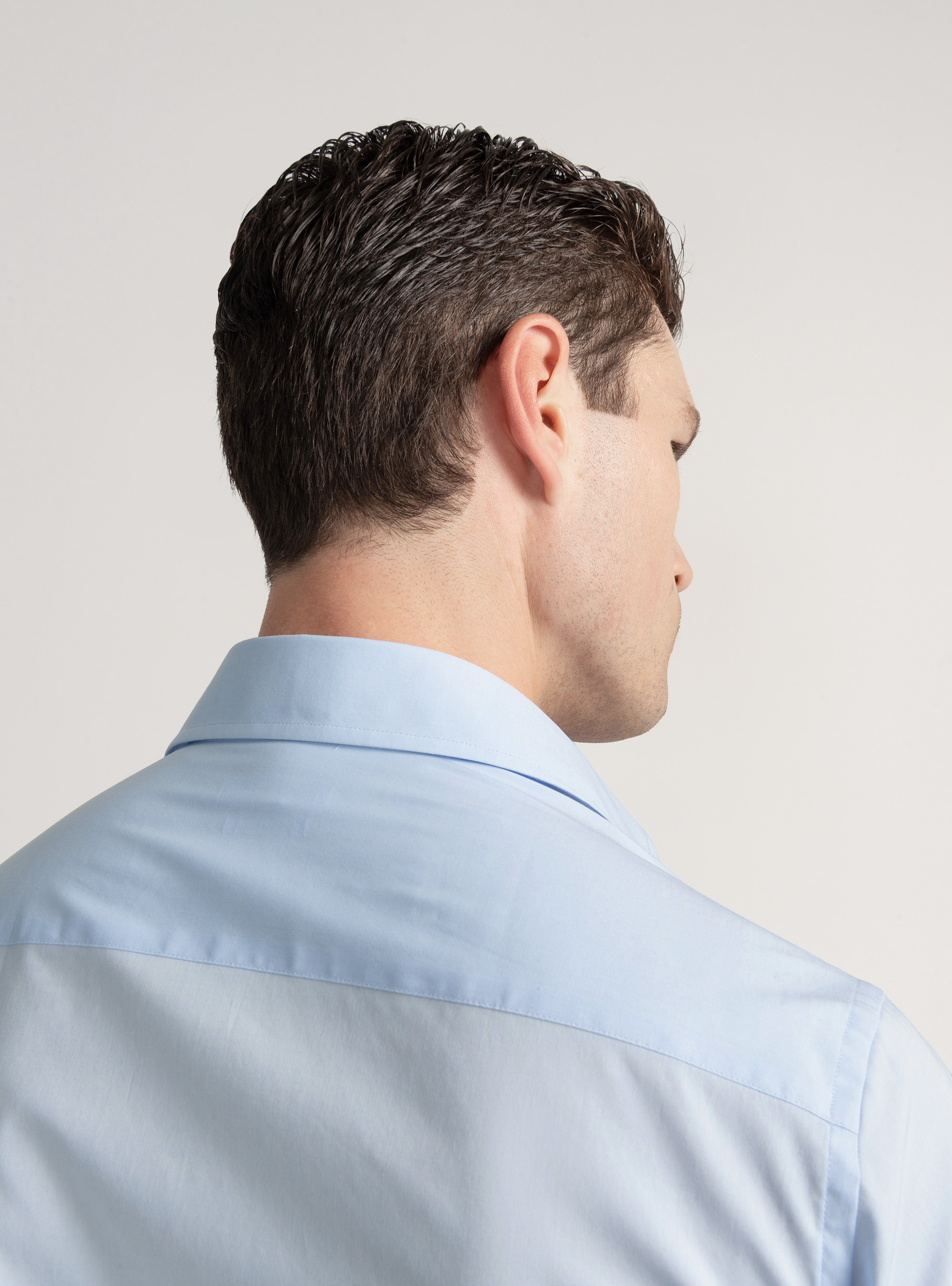 Camicia in cotone popeline stretch, AZZURRO