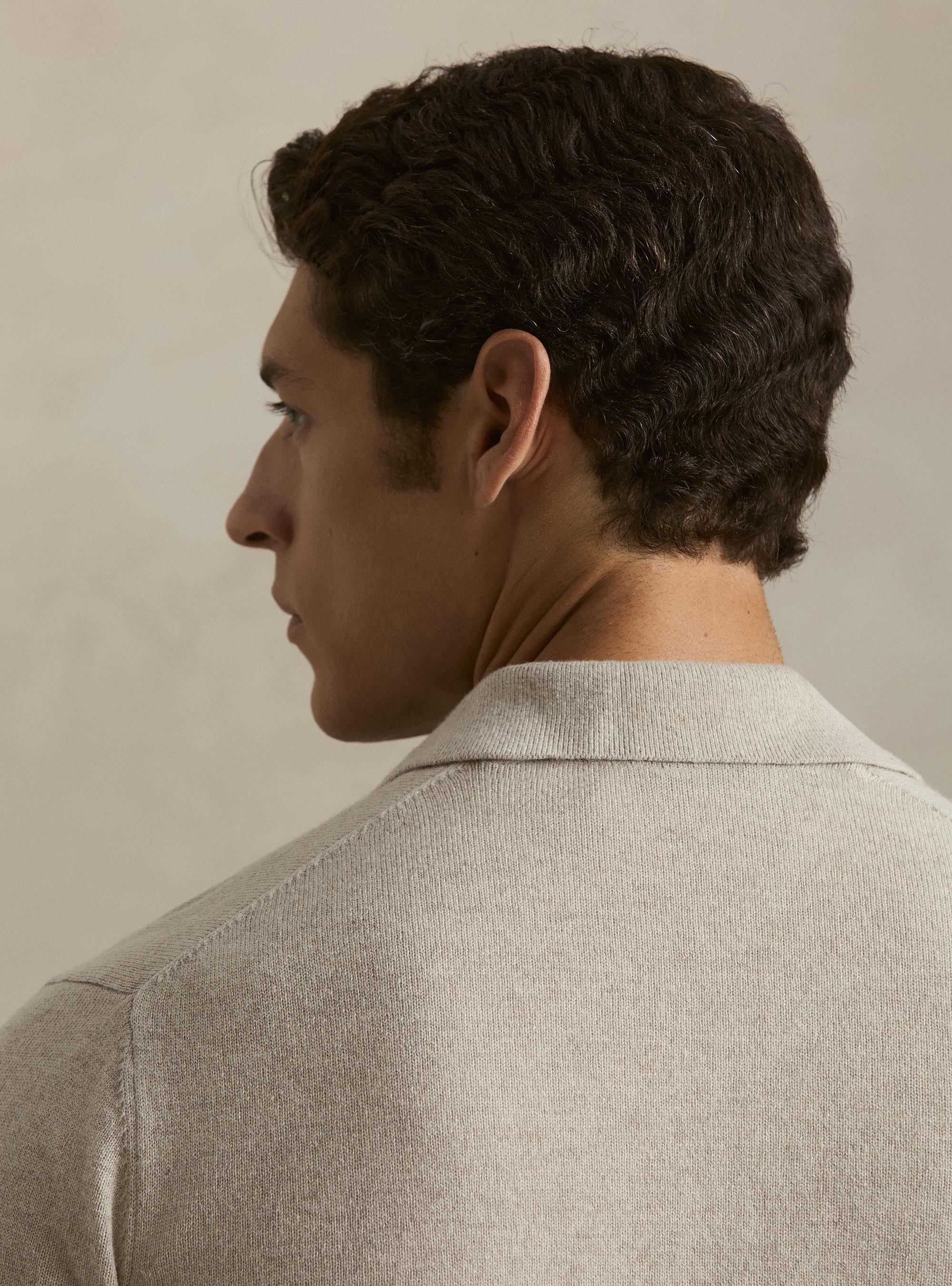 Wool and cashmere knitted polo, ECRU