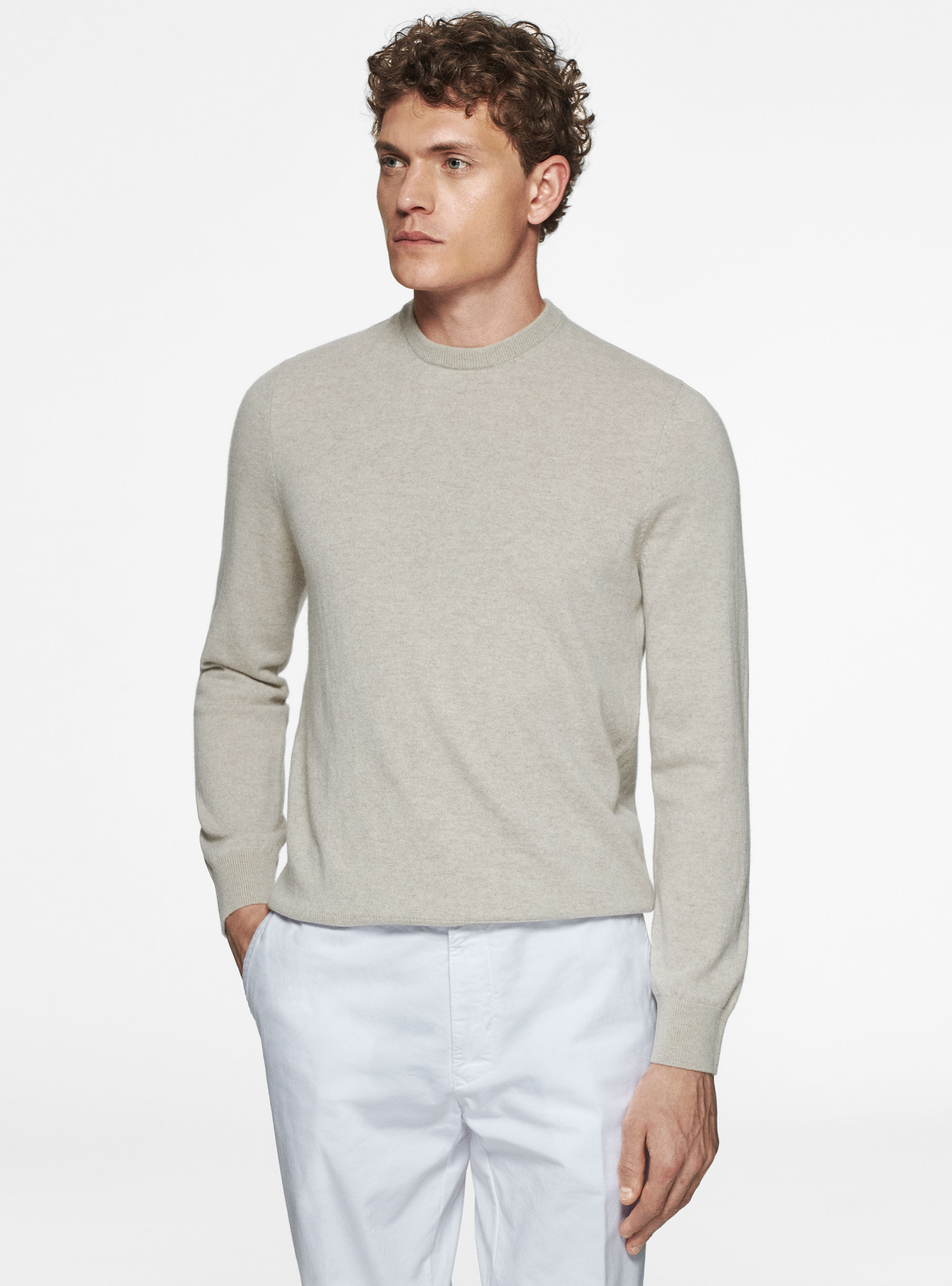 Cashmere crew-neck sweater, ECRU