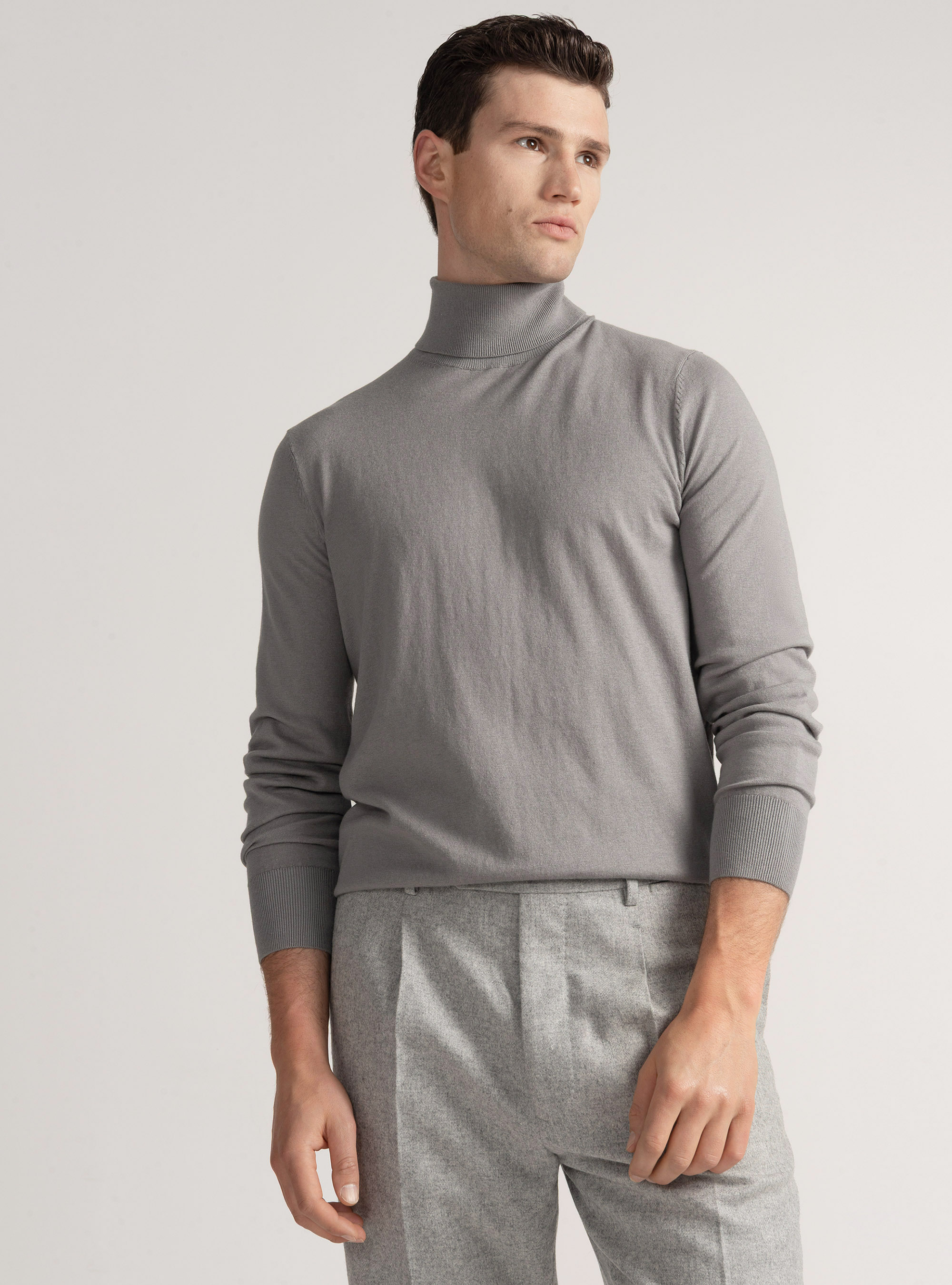 Dolcevita in cotone seta e cashmere, GRIGIO CHIARO