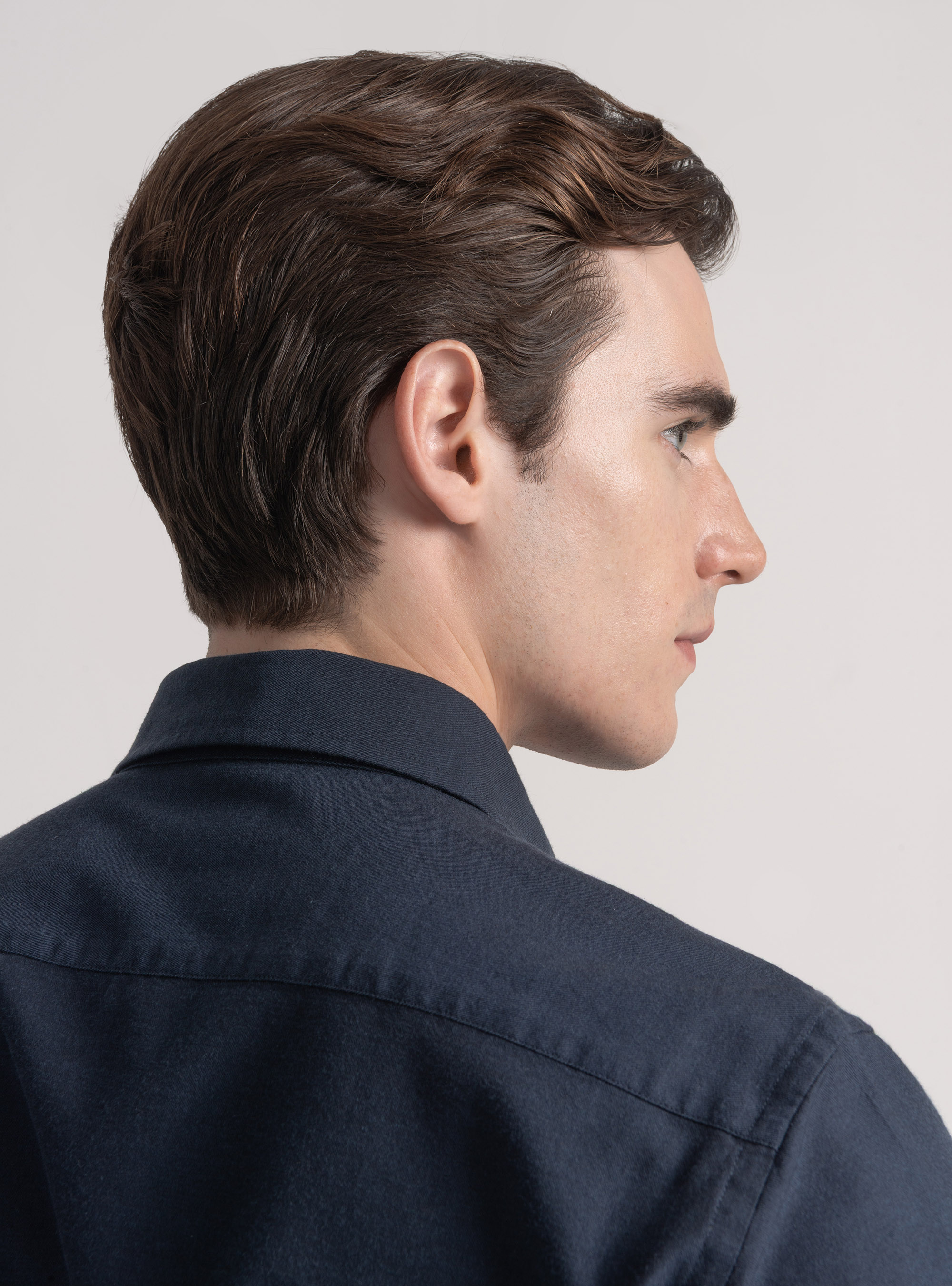 Camicia in flanella di cotone e lana, BLU NAVY