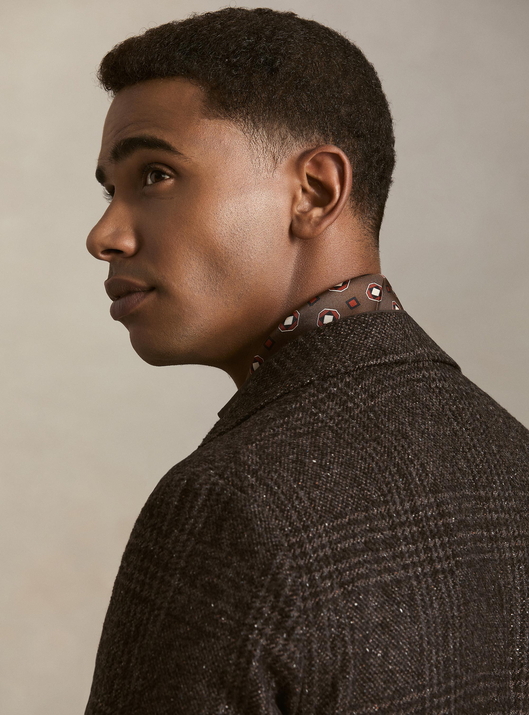 Fancy double-breasted coat in cashmere blend, BROWN