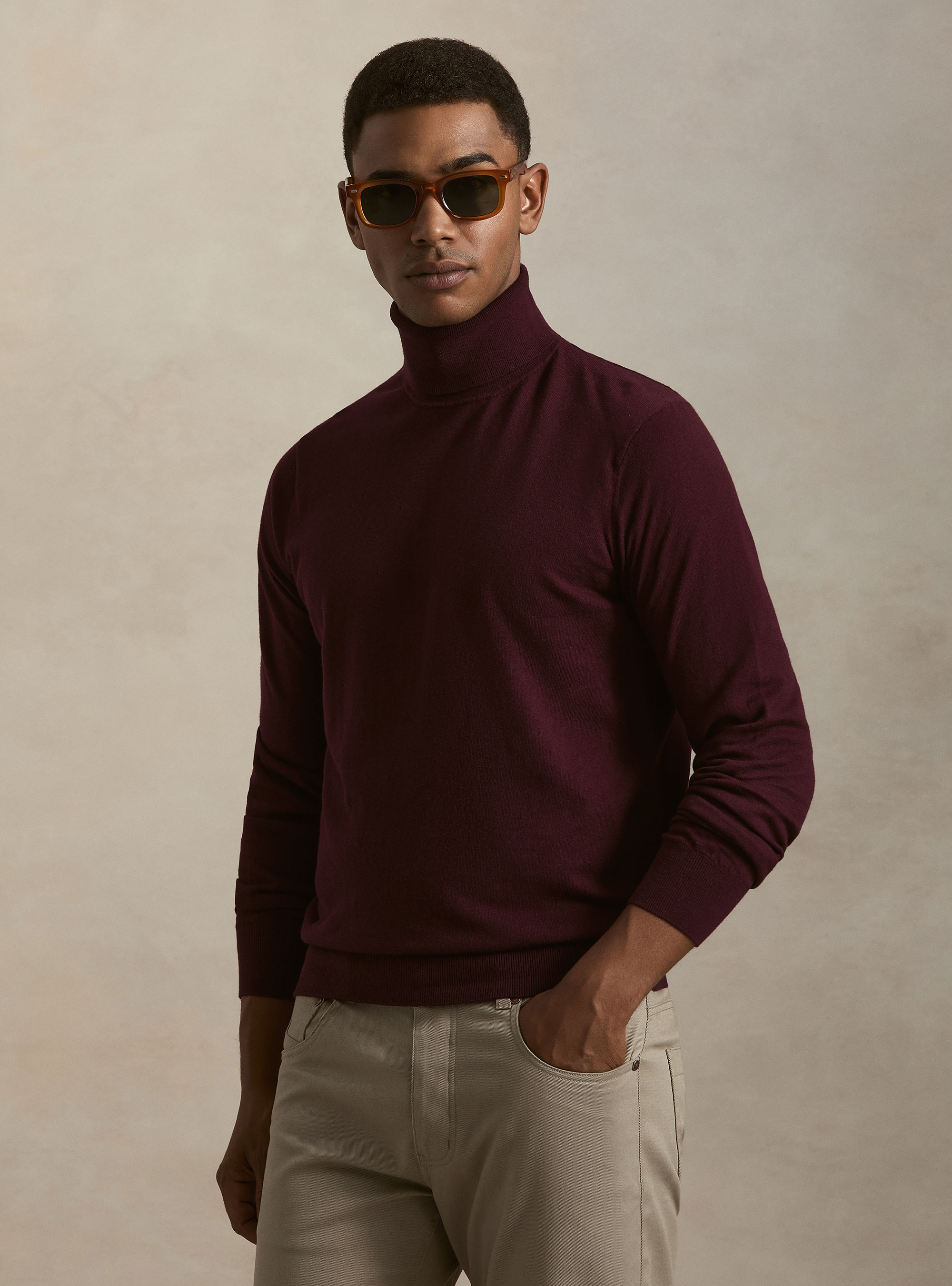 Cotton and Cashmere Turtleneck, BORDEAUX