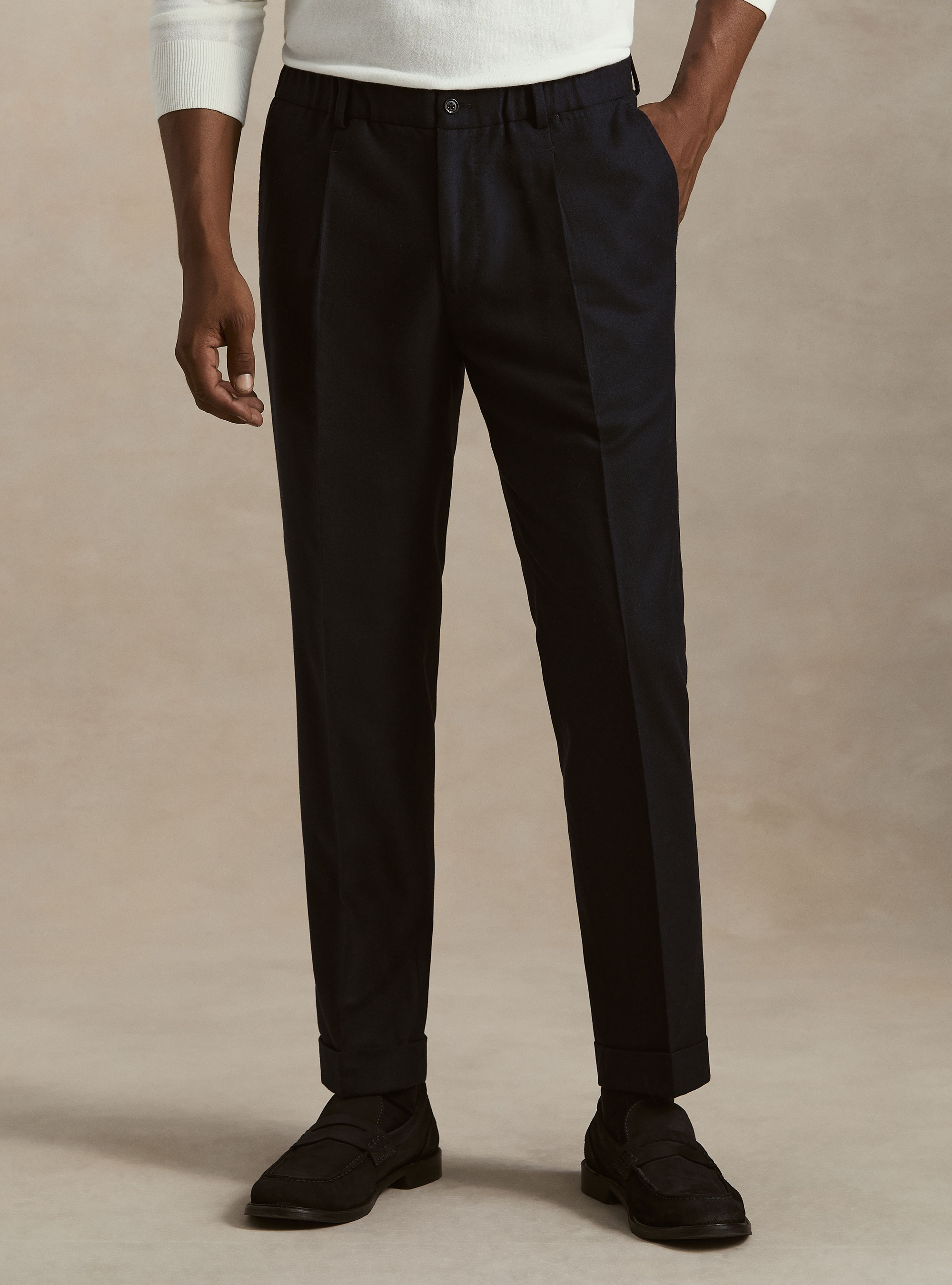 Lightweight wool blend drawstring trousers, NAVY