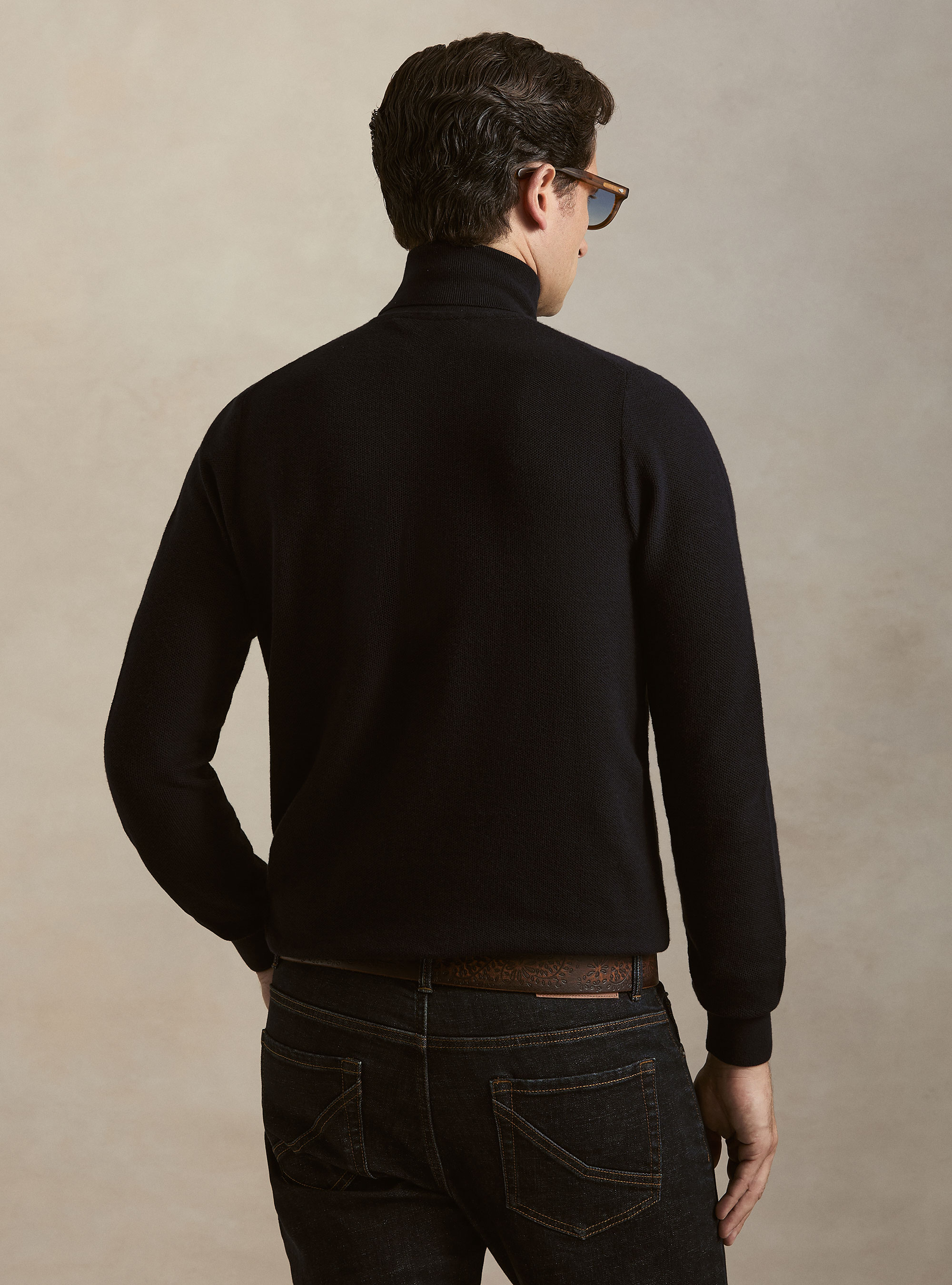 Waffelstrick-Rollkragenpullover, NAVY 0218C