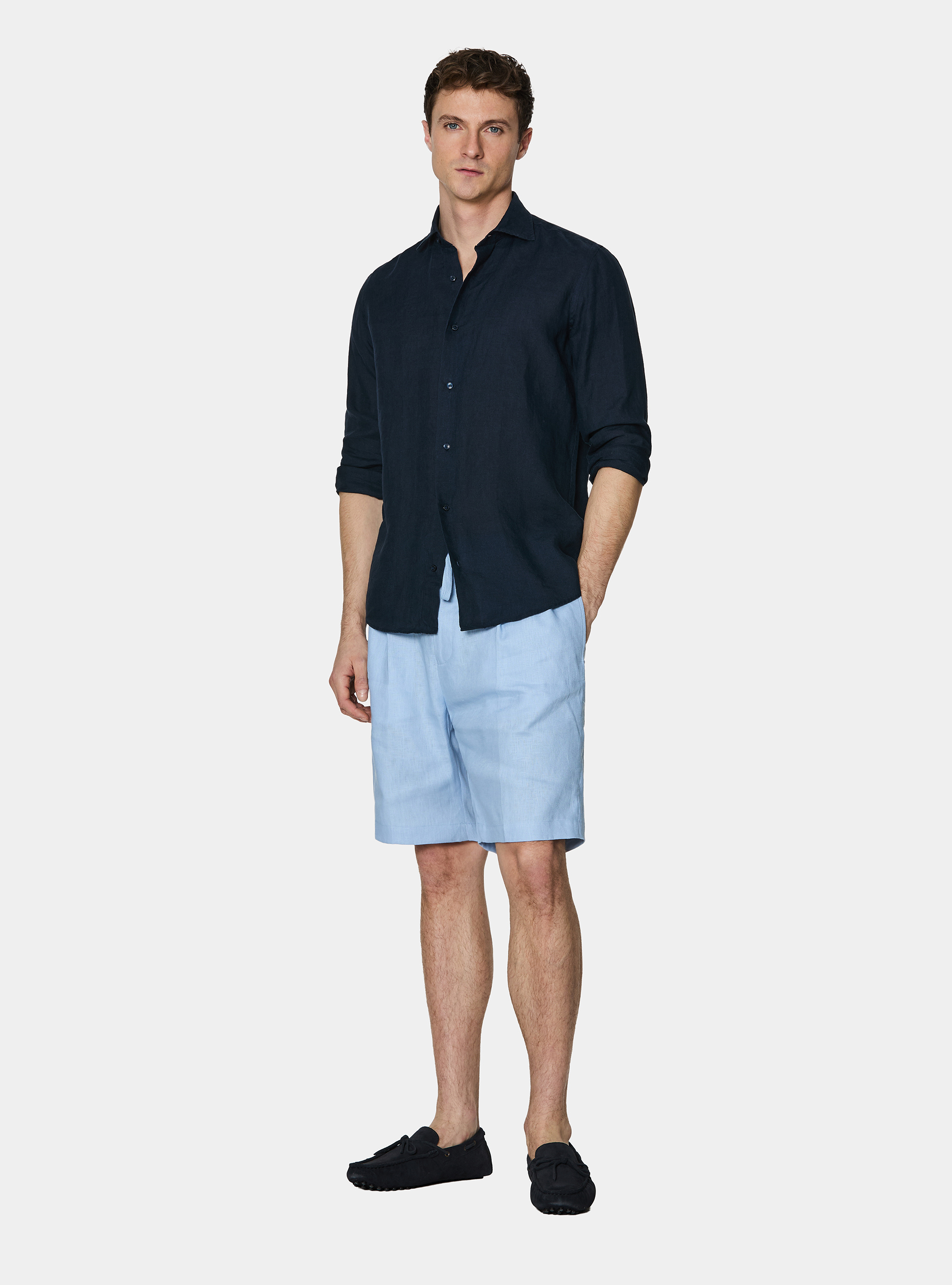 Camisa de lino puro, AZUL MARINO