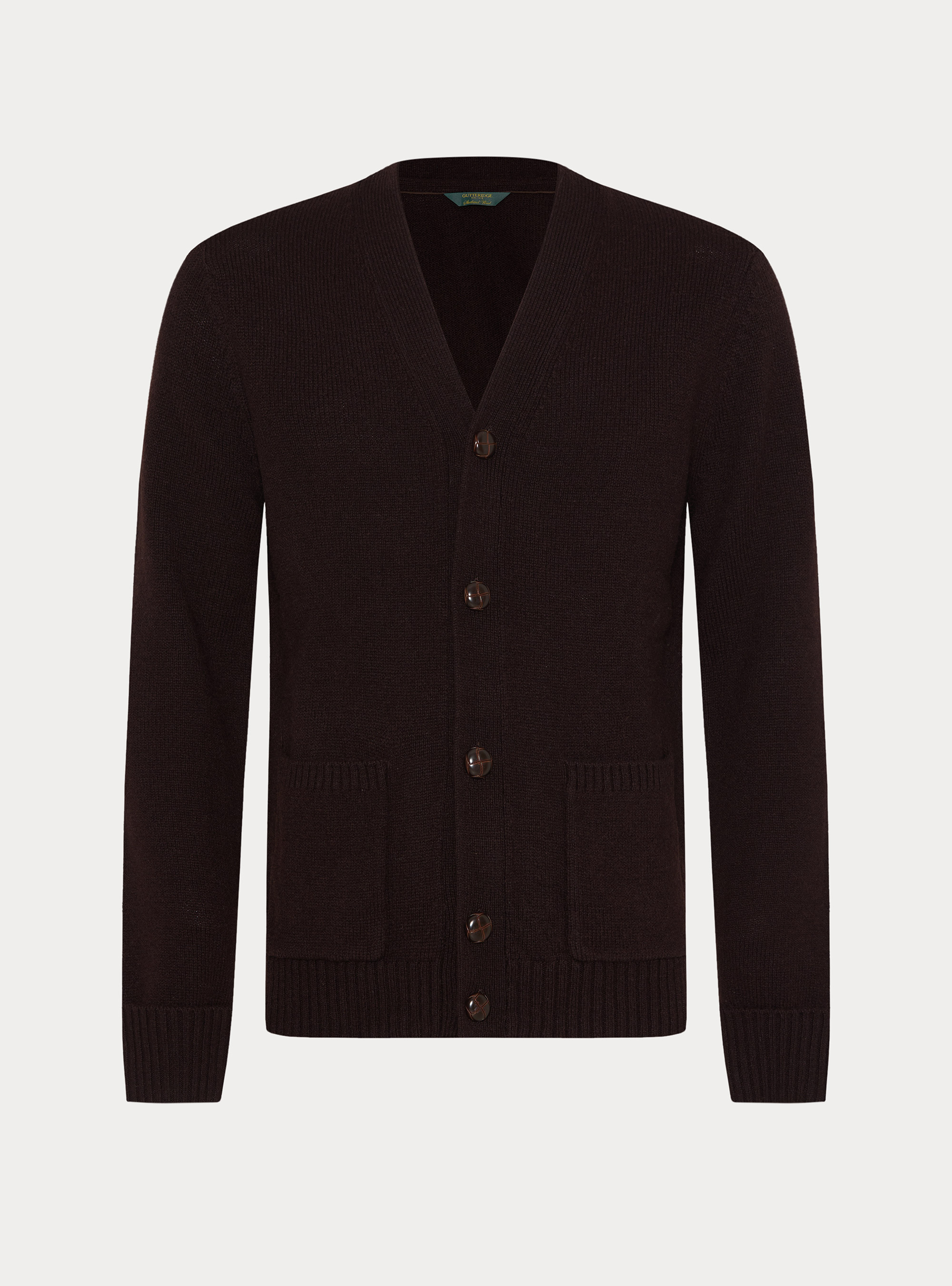 Shetland wool knitted cardigan, BROWN