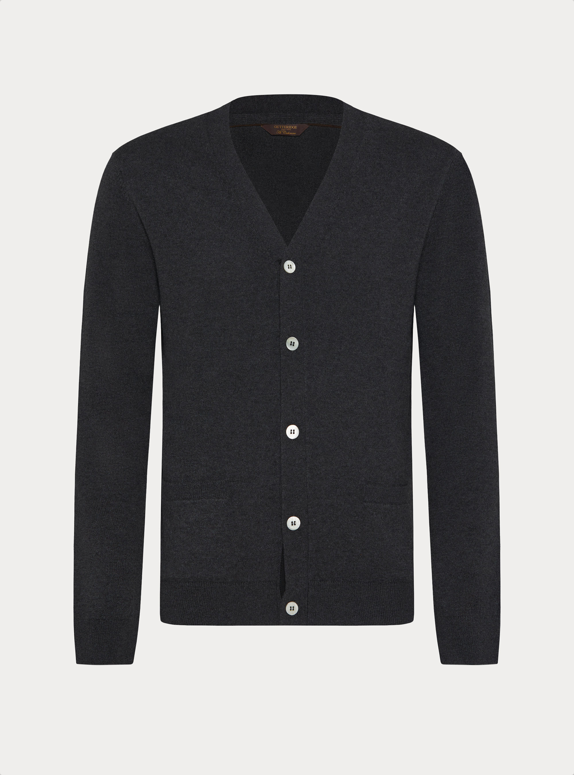 Cardigan in maglia con bottoni in lana lambswool e cashmere, ASFALTO