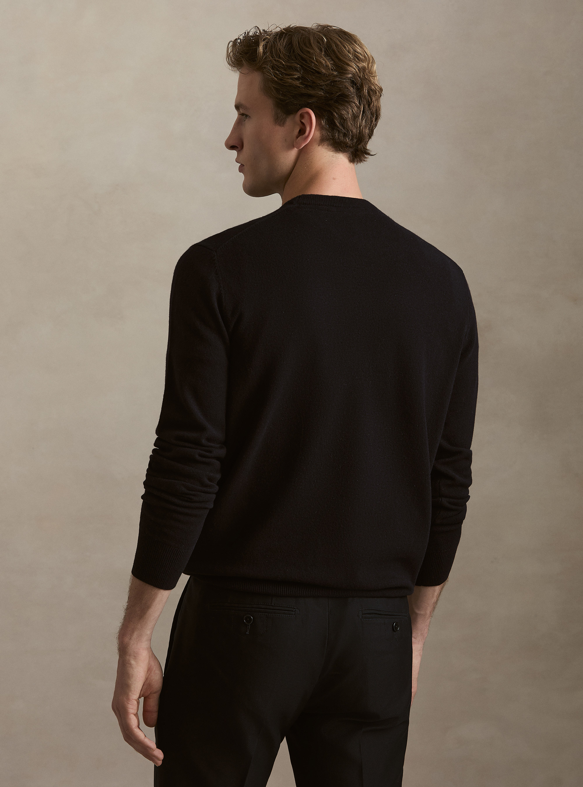 Lambswool and cashmere crewneck sweater, NAVY BLUE