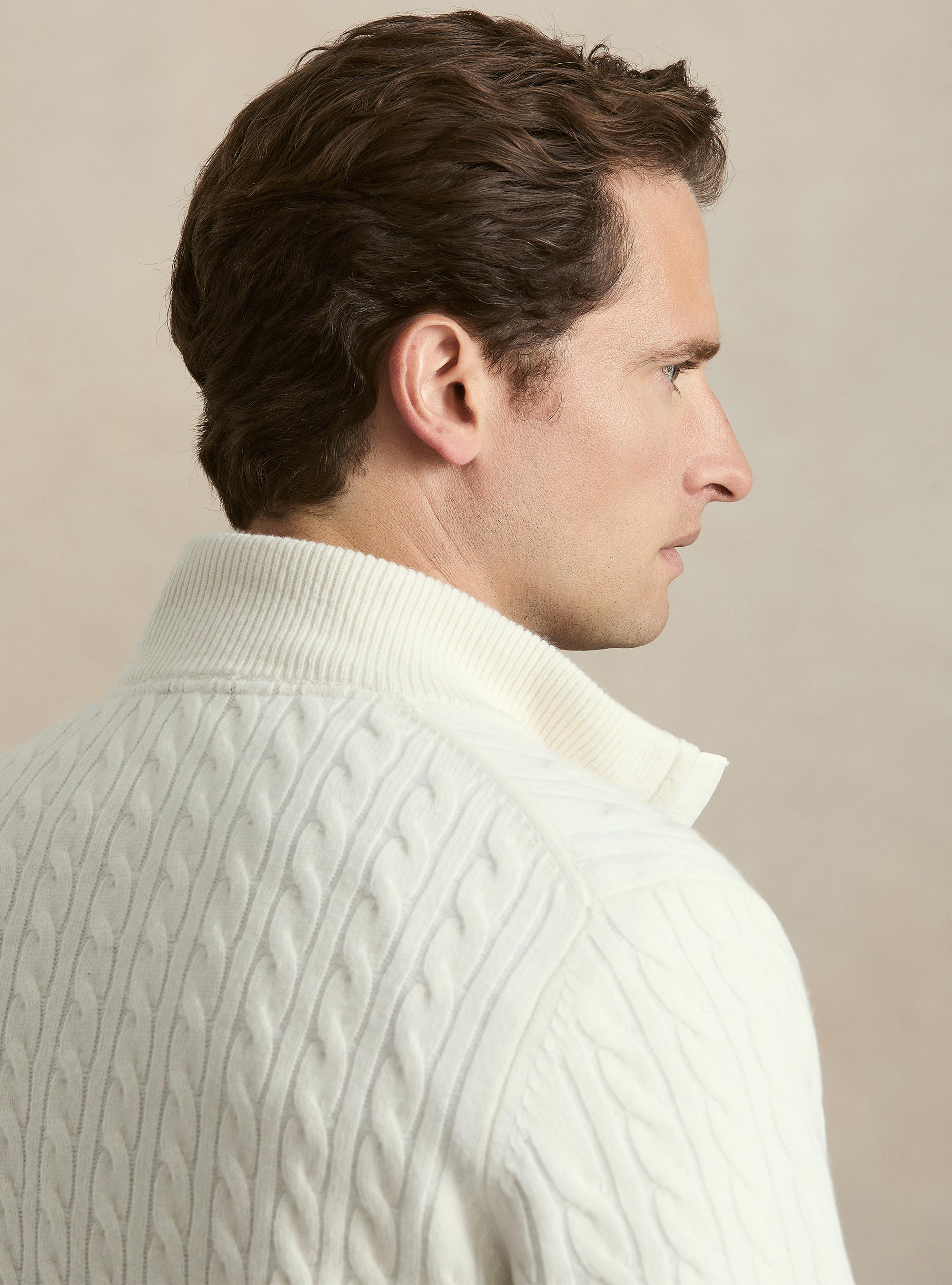 Zopfstrickpullover mit Mock-Neck aus Woll-Kaschmir-Mischung, BIANCO 0099C