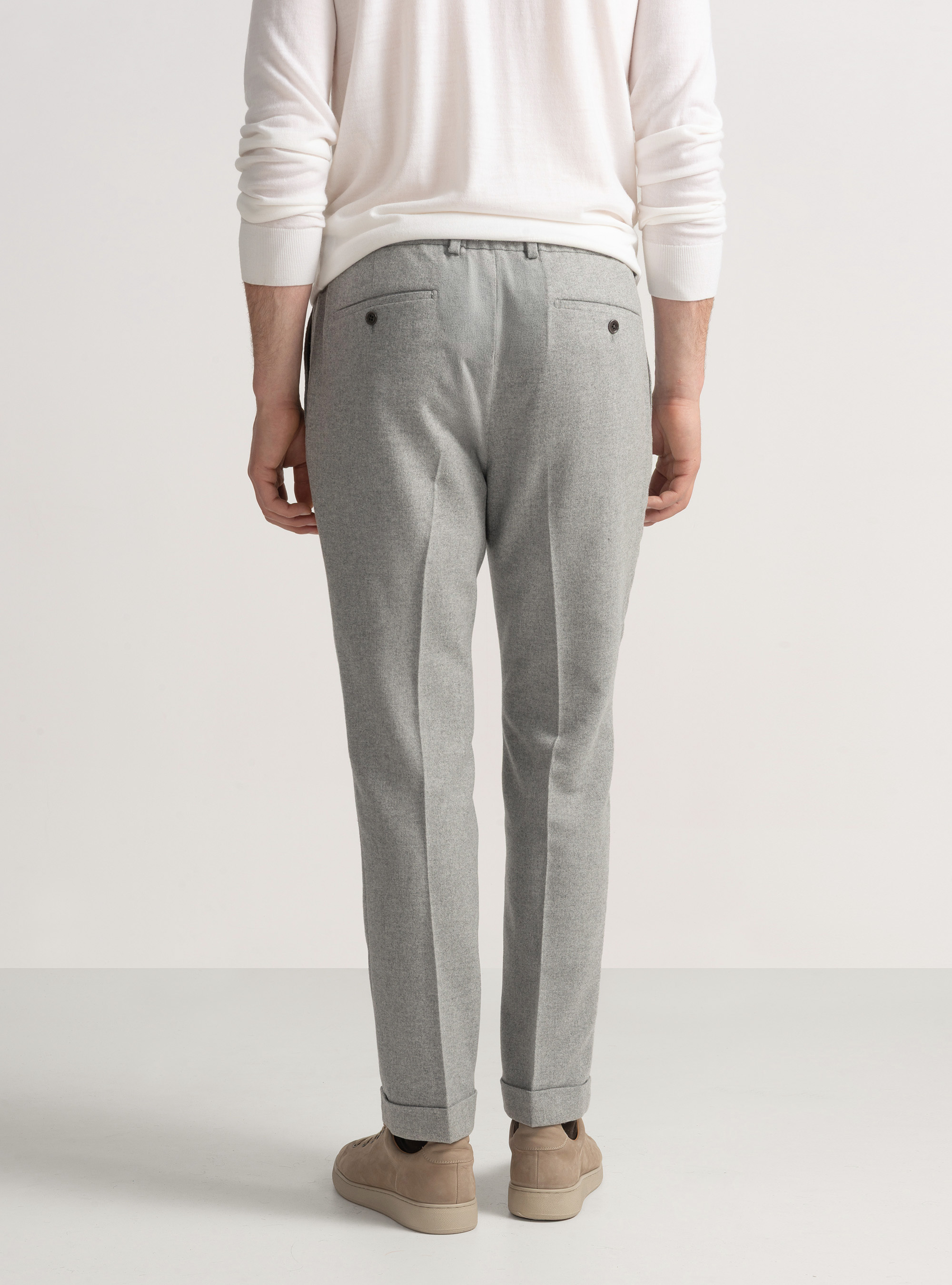 Lightweight wool-blend pleat and drawstring trousers, GREY
