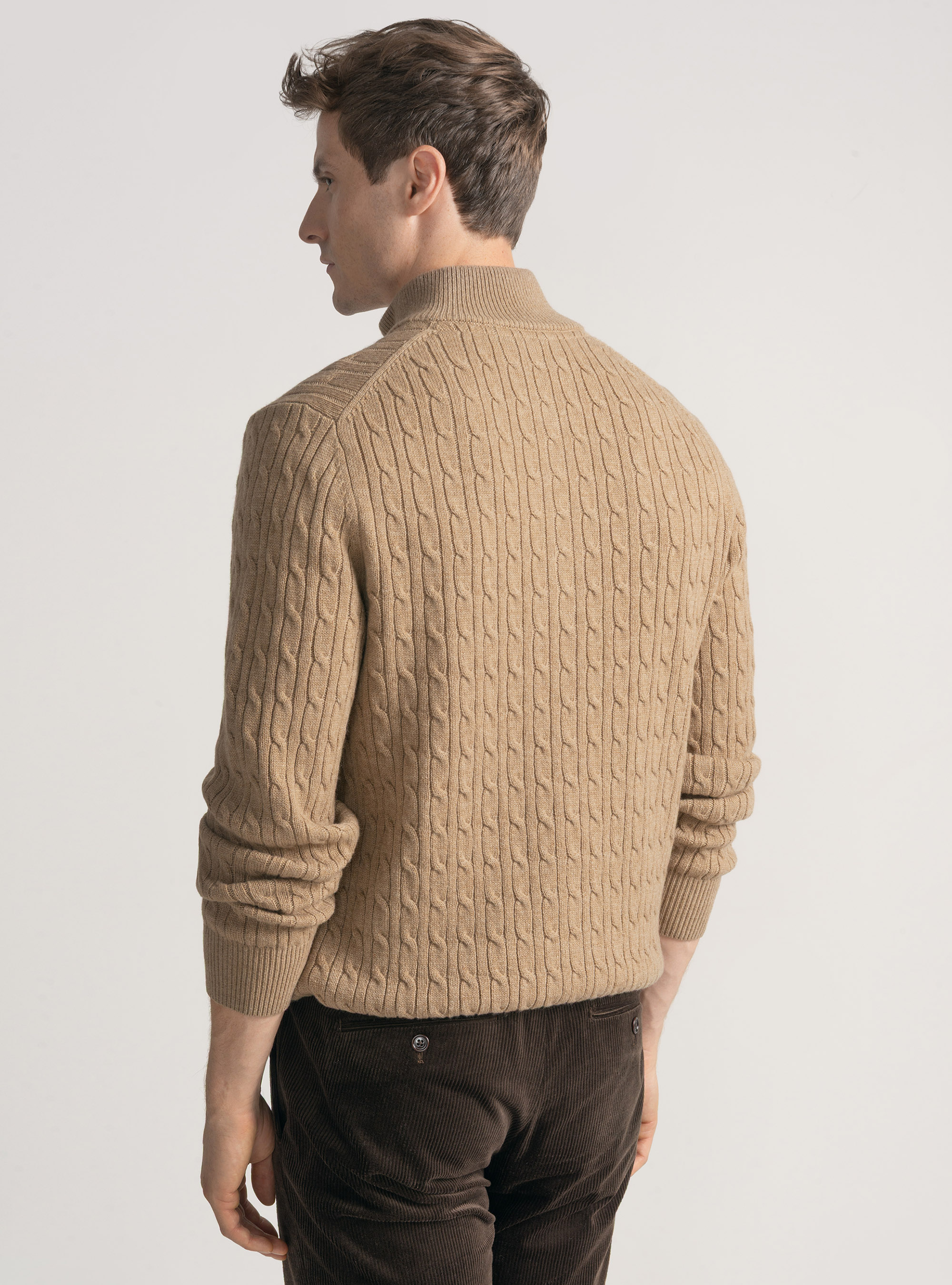 Sweater with mock neck and cashmere wool braid, CAMMELLO 0570C