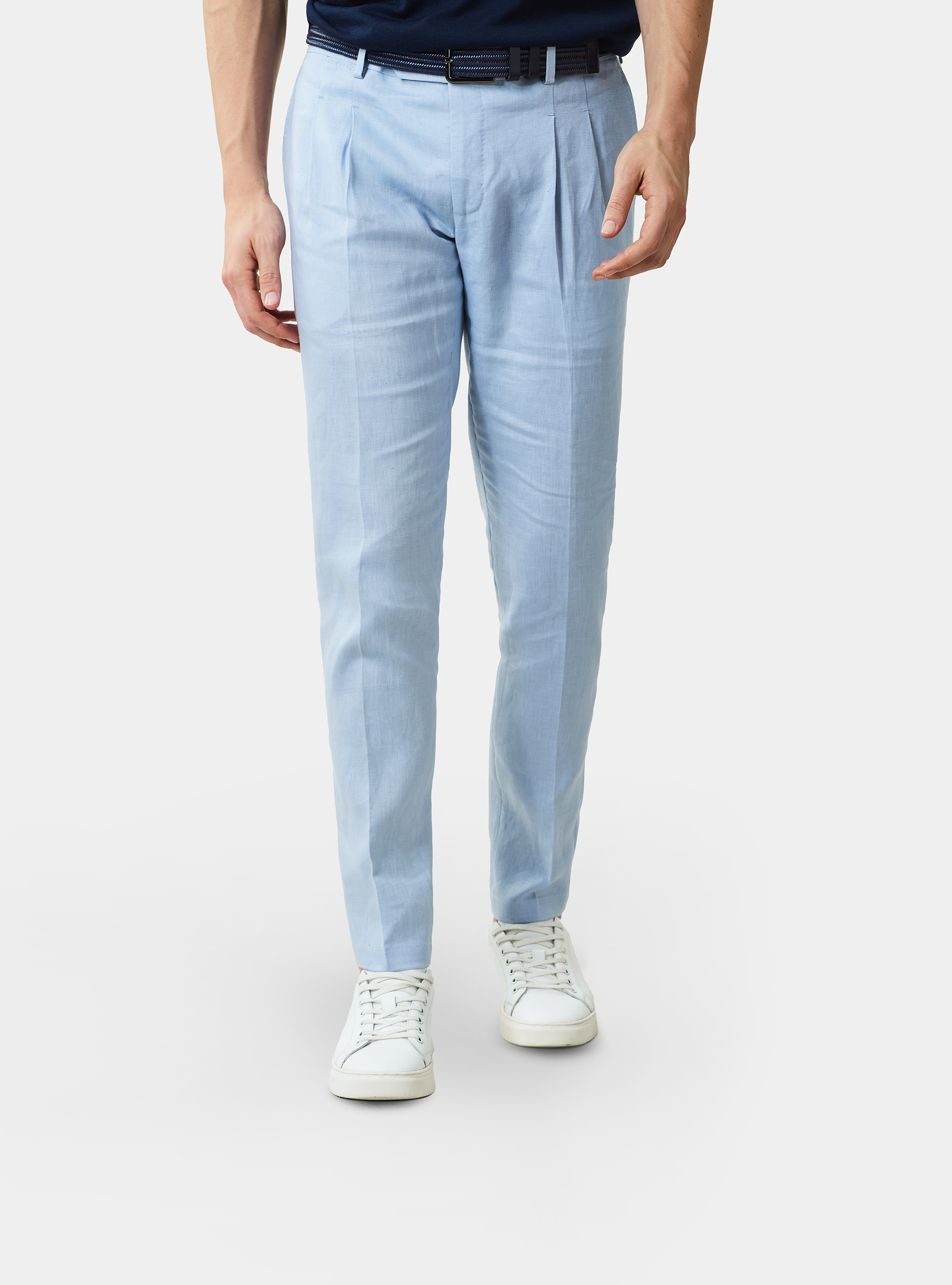 Pantaloni per abito in puro lino, AZZURRO