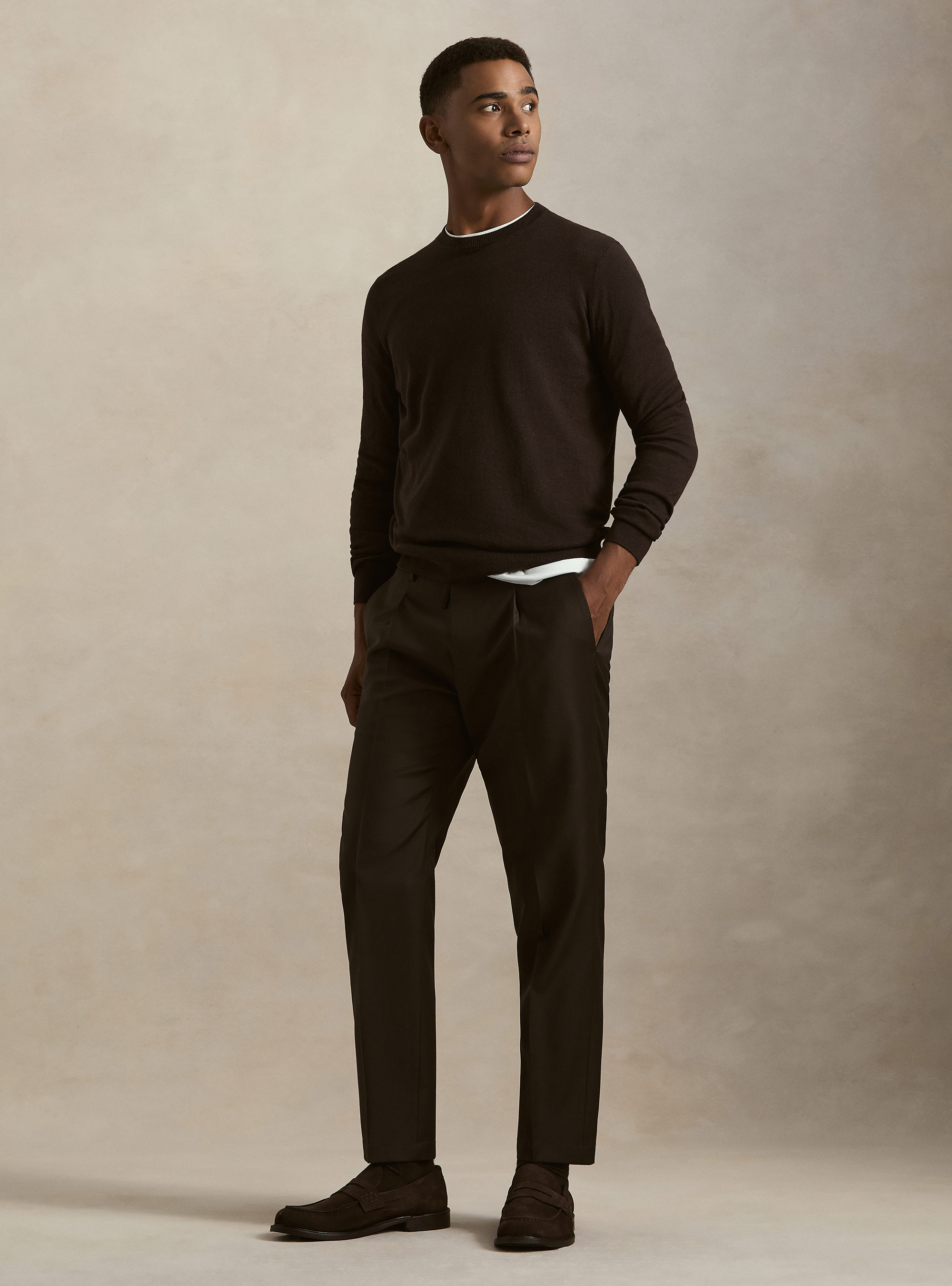 Cotton, silk and cashmere blend crewneck sweater, BROWN