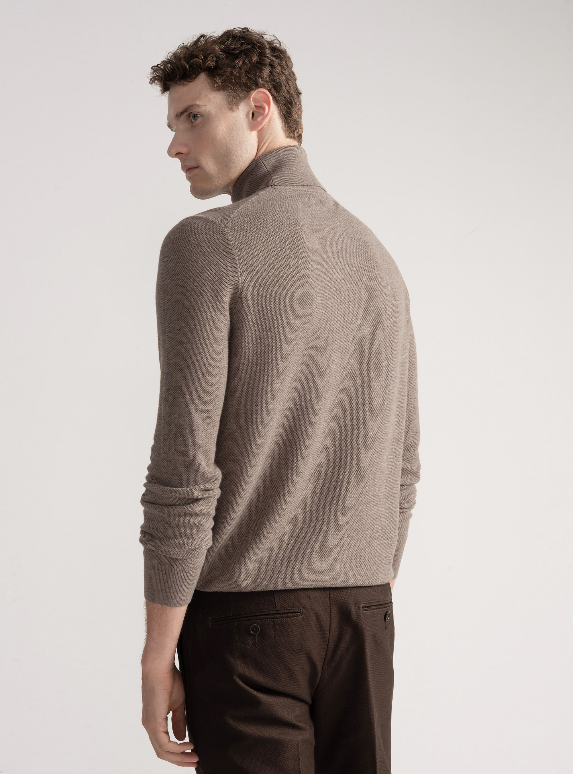 Rollkragenpullover mit Wabenmuster aus Baumwollkaschmir, FANGO 0569C