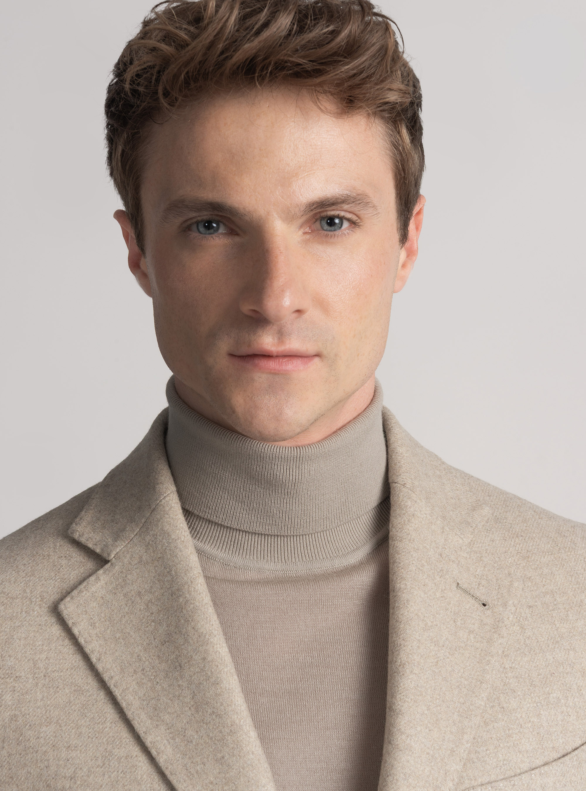 Wool-blend flannel blazer, SAND